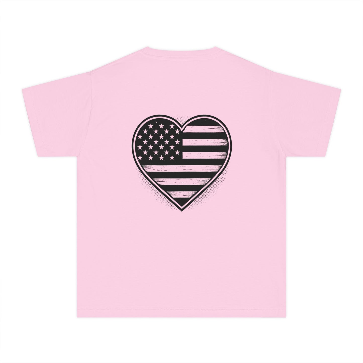 Youth Tee — 'ROOTS' Front Logo & Distressed American Flag Heart Back