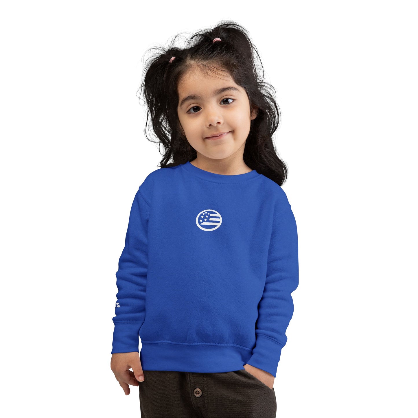 Rooted & Free Toddler Sweatshirt — Grey Cozy Crew with Script Back