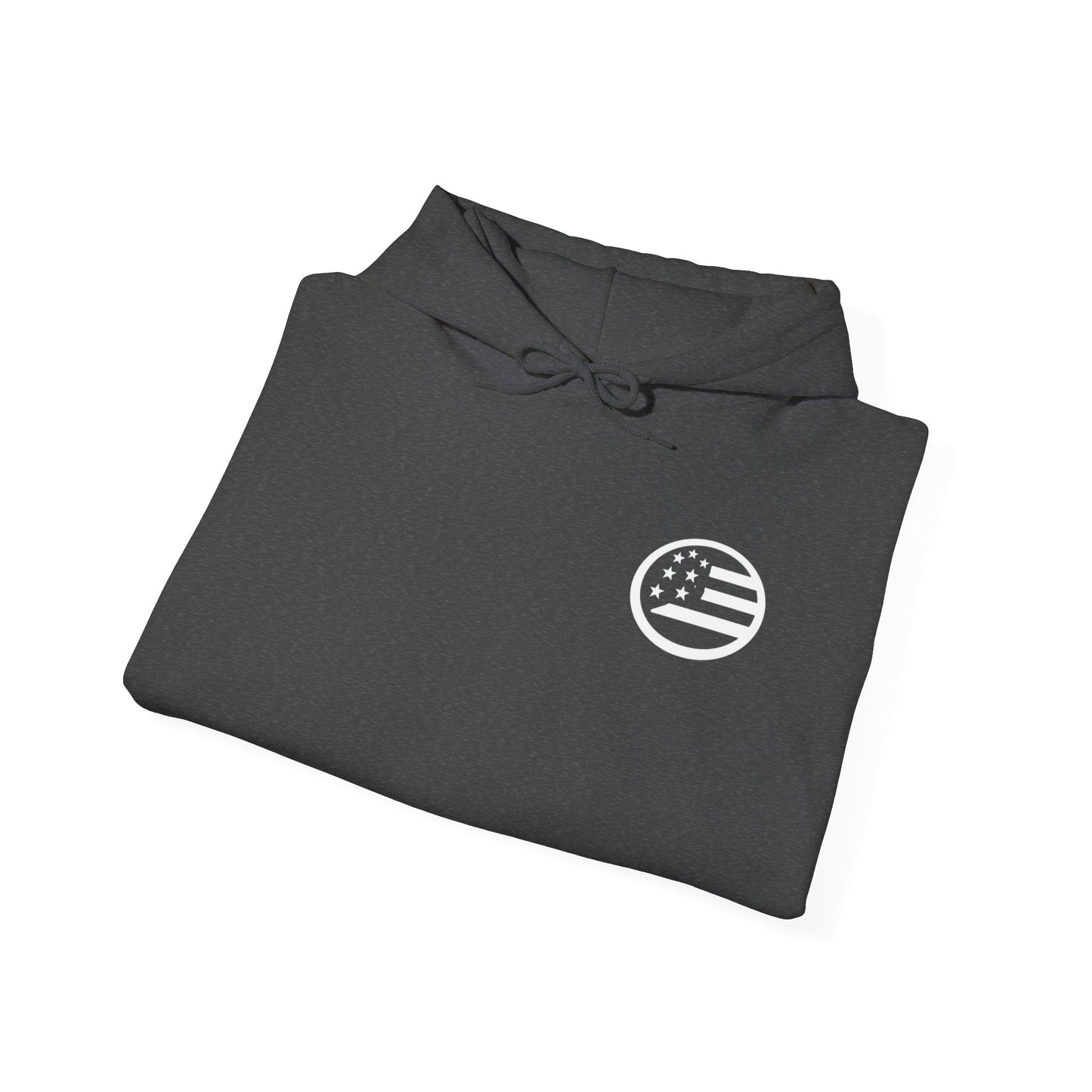 Hoodie — Black Americana Flag Logo Pullover with Script Sleeve