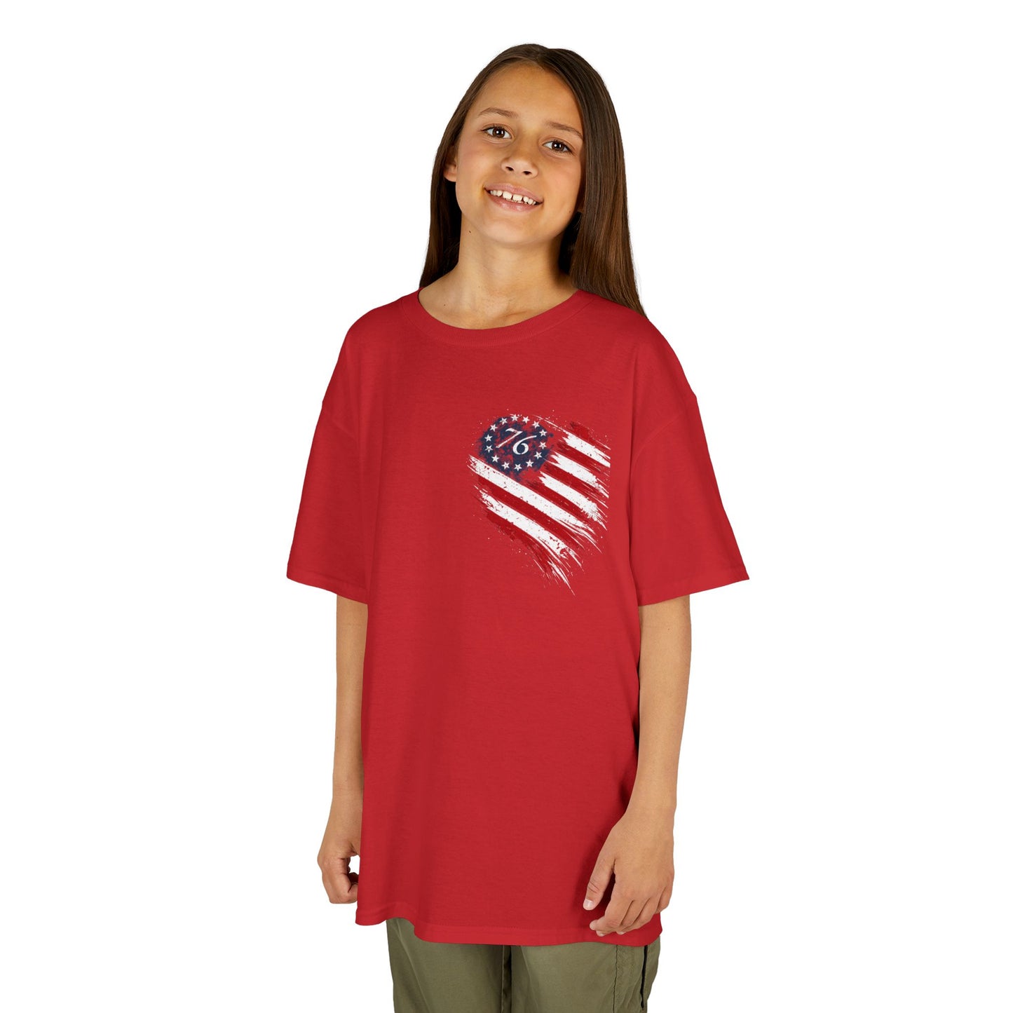 Kids T‑Shirt — Distressed American Flag Heart Graphic (4th of July, Patriotic)
