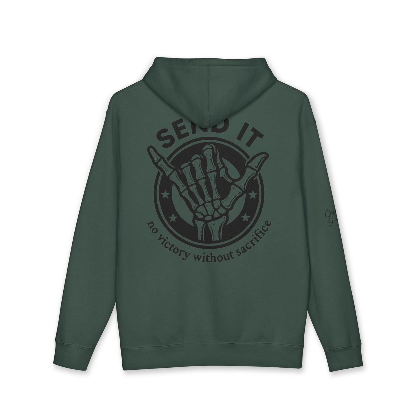 Send It Hoodie — 'No Victory Without Sacrifice' Skeleton Shaka Pullover