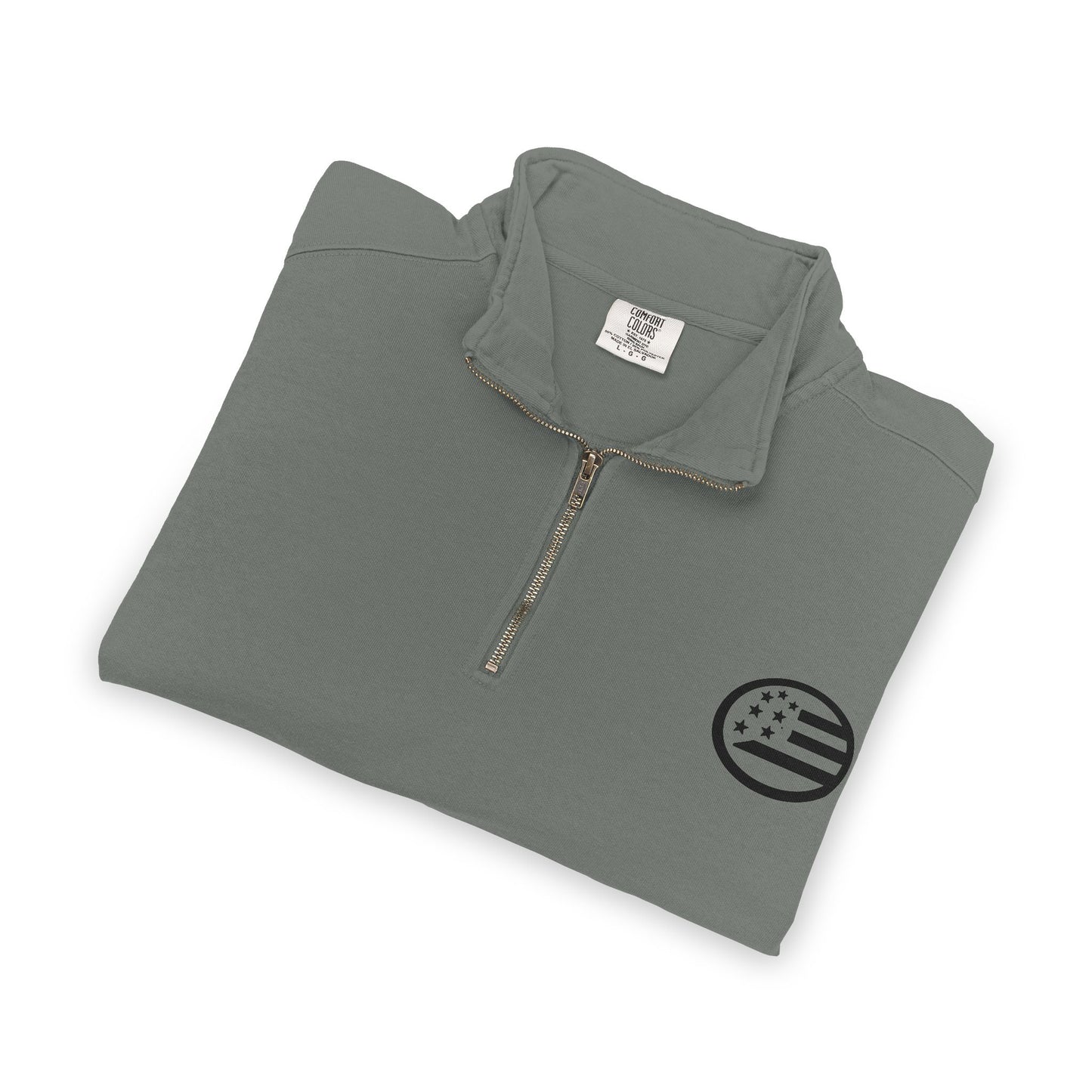 Quarter-Zip Sweatshirt — Minimal American Flag Chest Logo