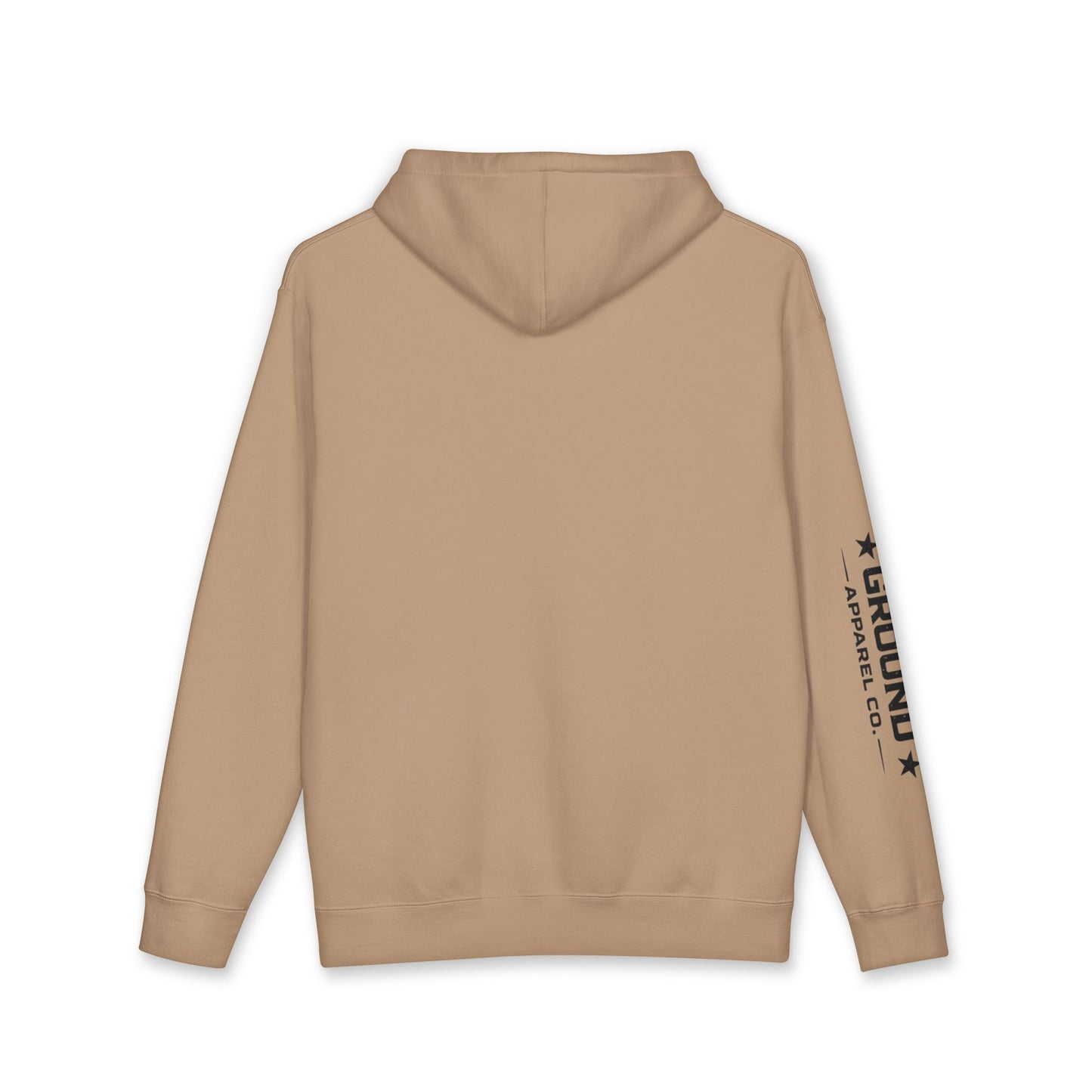 Common Apparel White Hoodie — Flag Patch Chest & Sleeve Logo Pullover