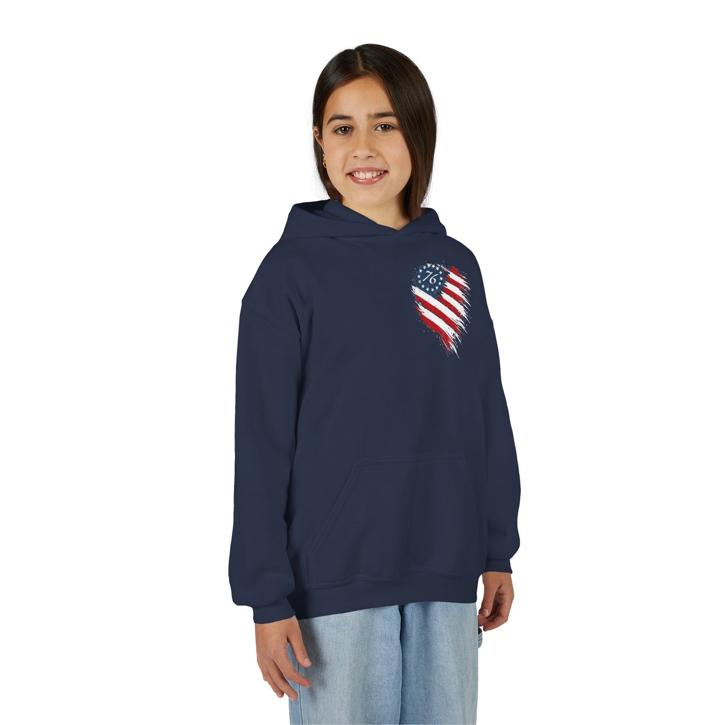 Youth Hoodie - Distressed American Flag Heart Patriotic Sweatshirt