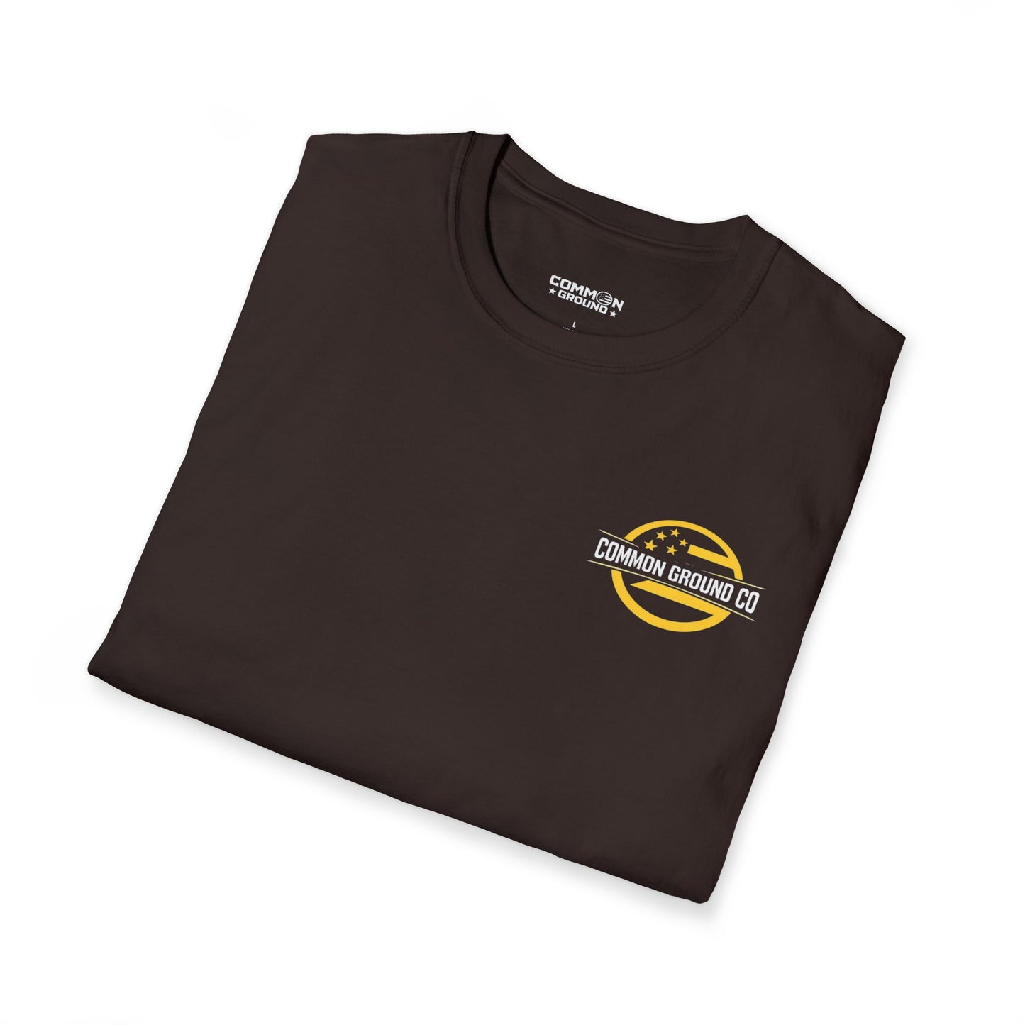 Graphic T-Shirt — Small Yellow Circular Logo Chest Print