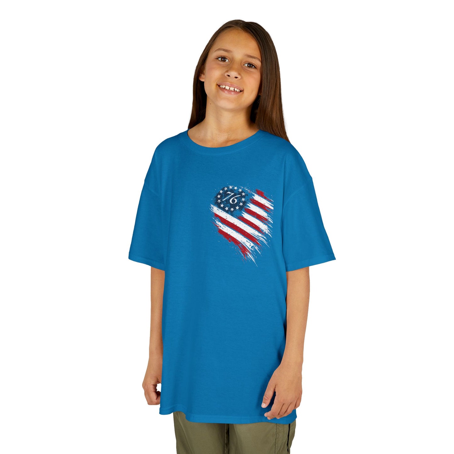 Kids T‑Shirt — Distressed American Flag Heart Graphic (4th of July, Patriotic)