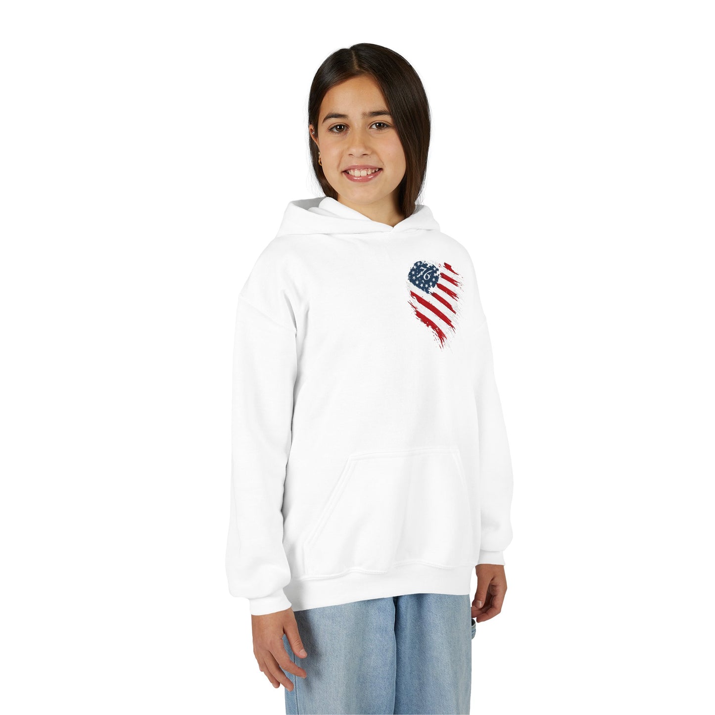 Youth Hoodie - Distressed American Flag Heart Patriotic Sweatshirt