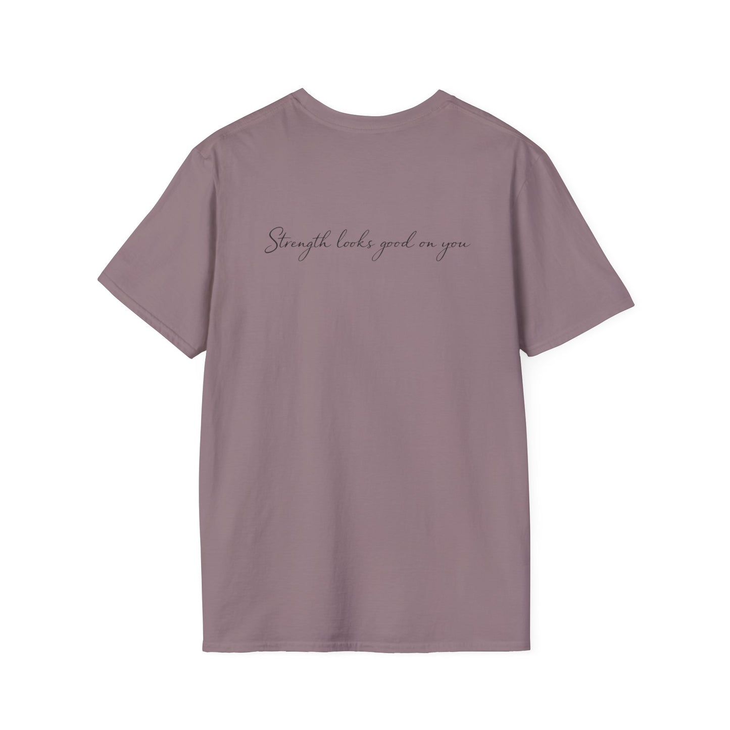 T-Shirt — "Common Ground" Minimal Script Tee (Back: "Strength looks good on you")