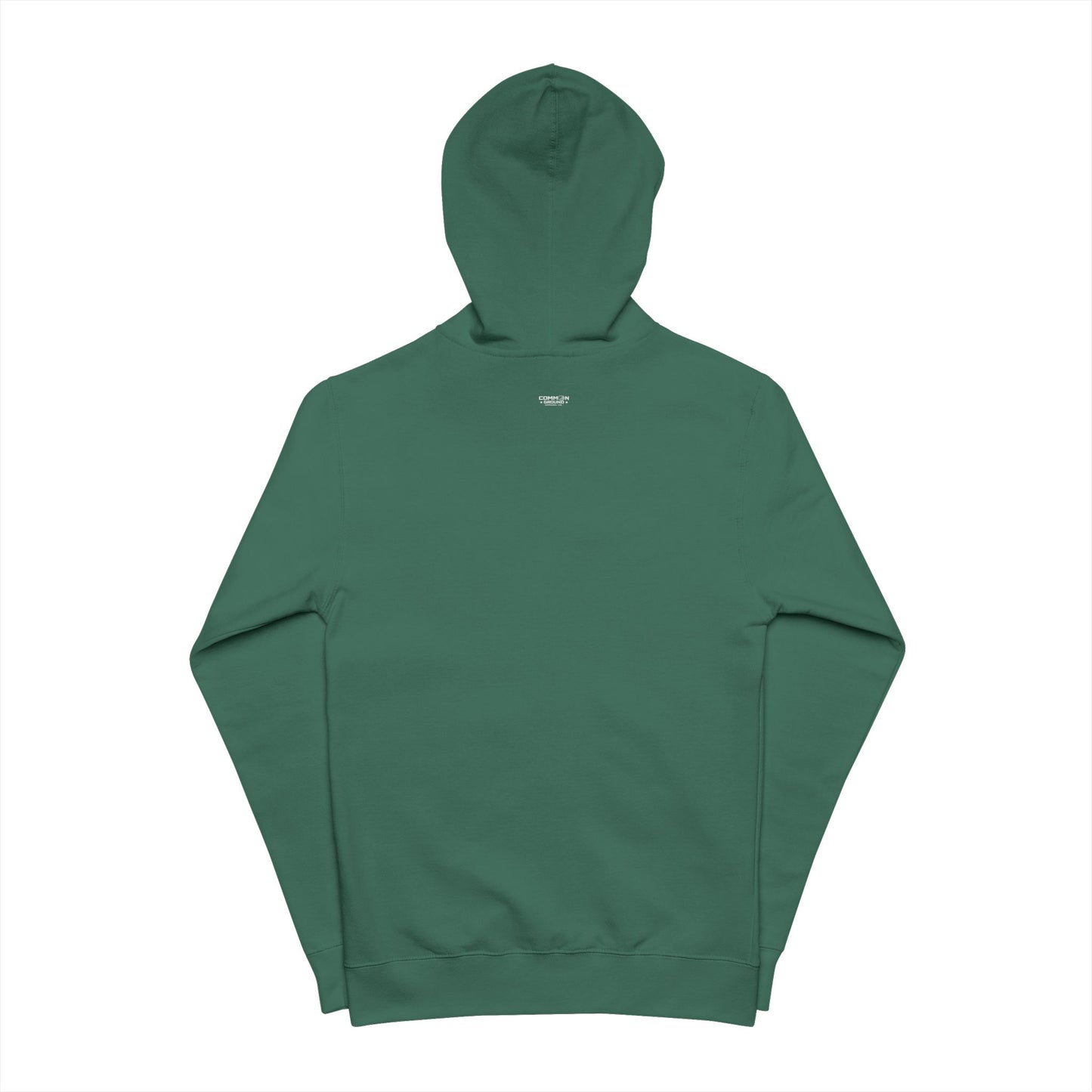 Minimal Green Zip-Up Hoodie — Subtle Circular Logo Fleece Jacket