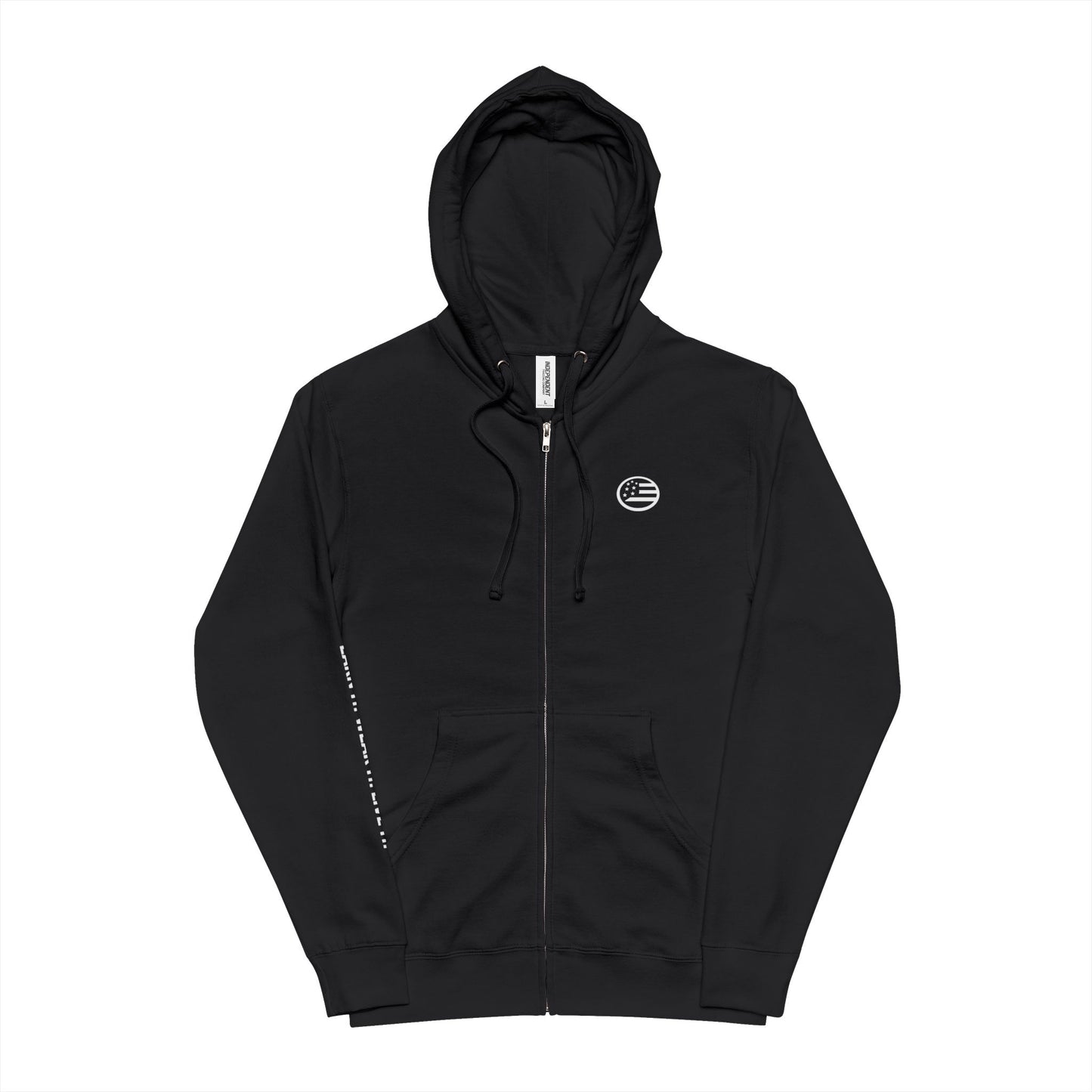 Minimal Green Zip-Up Hoodie — Subtle Circular Logo Fleece Jacket