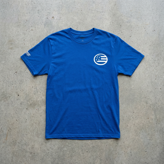American Wave Logo T-Shirt — Minimal Patriotic Crew Tee