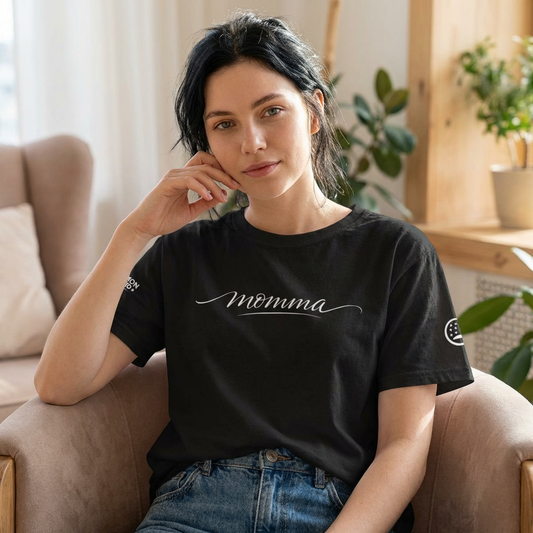 Momma Script Tee — 'Momma' Graphic T-Shirt with Root Illustration