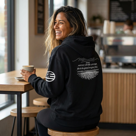 Momma Hoodie — Sentimental Mother's Day Pullover with Script & Roots Design