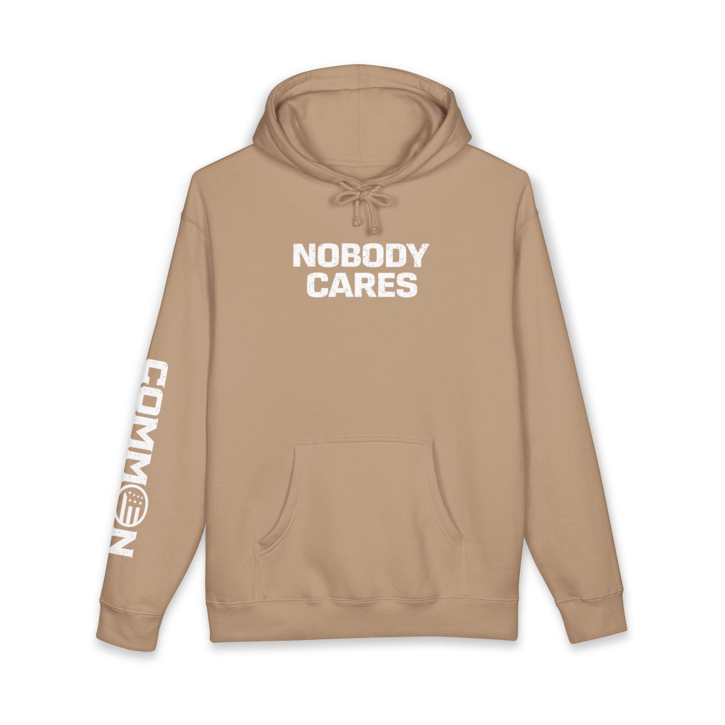 Nobody Cares Hoodie — Minimalist Streetwear Pullover with Sleeve 'Common Ground' Graphic