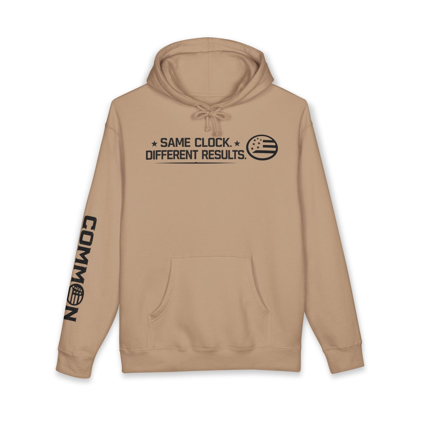Hoodie - "Same Clock. Different Results." Graphic Pullover