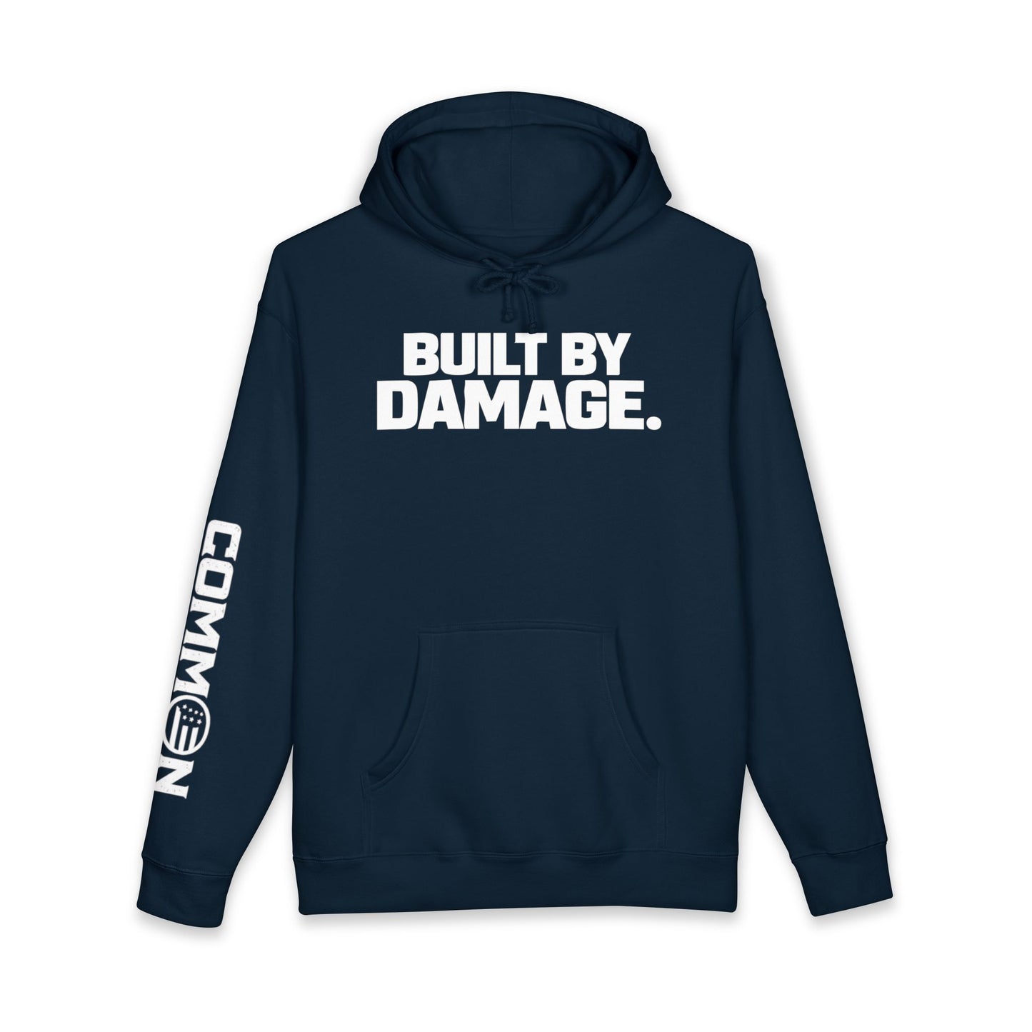 Built By Damage Hoodie — 'Built By Damage' Graphic Pullover with Sleeve Logos