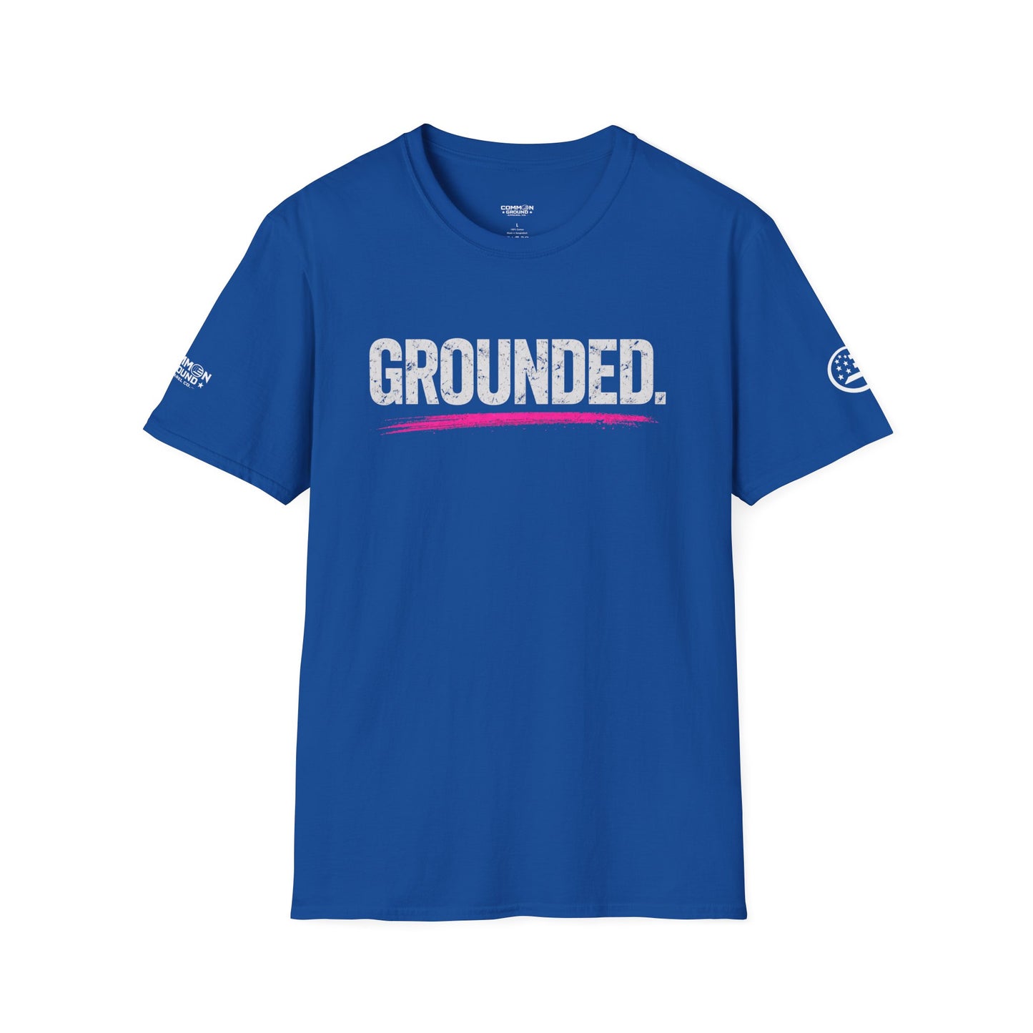 Grounded T-Shirt — Bold Text Tee with Pink Accent