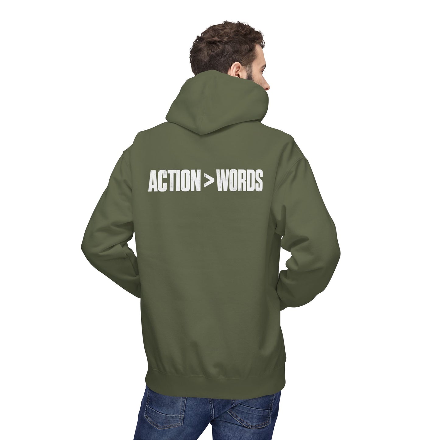 Action > Words Hoodie — Minimal Motivational Pullover