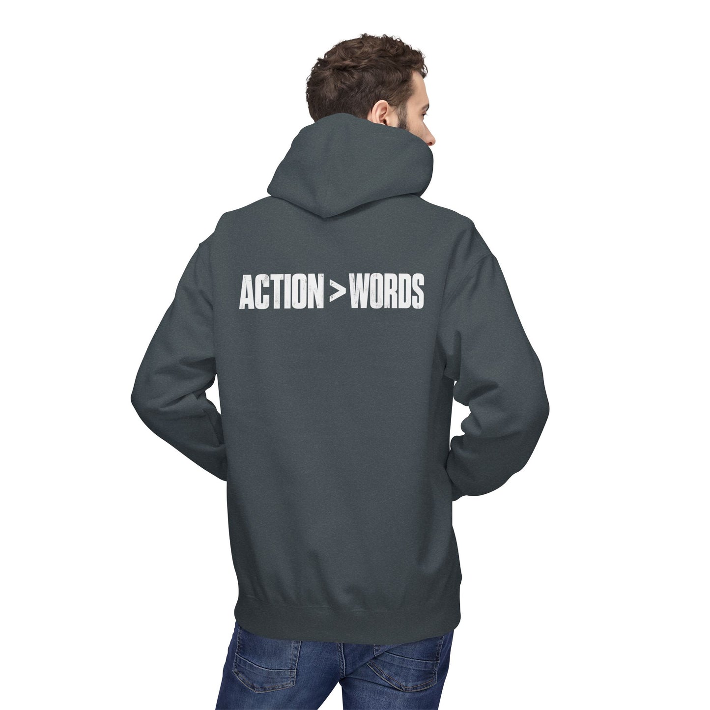 Action > Words Hoodie — Minimal Motivational Pullover