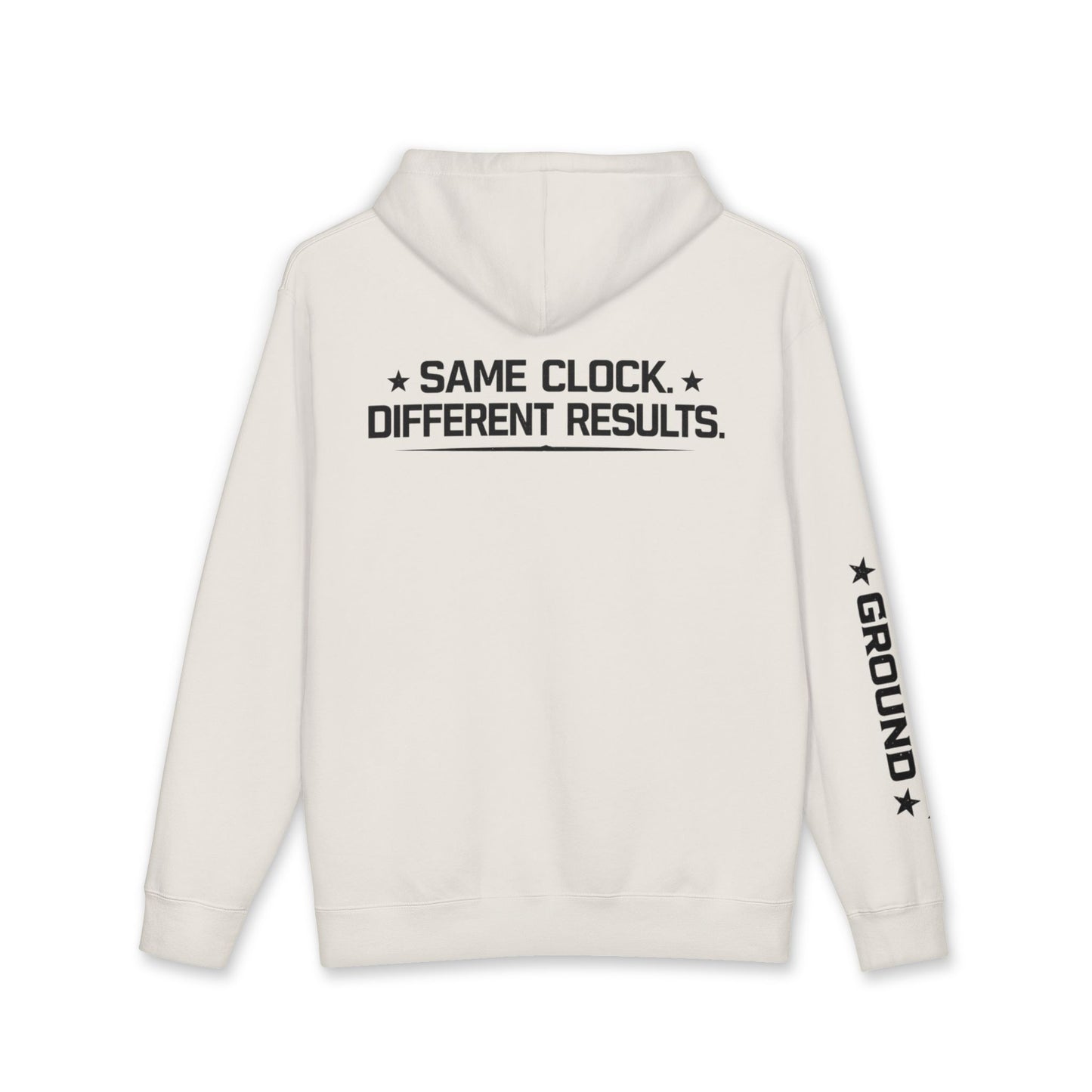 Hoodie — “Same Clock Different Results” Graphic Pullover