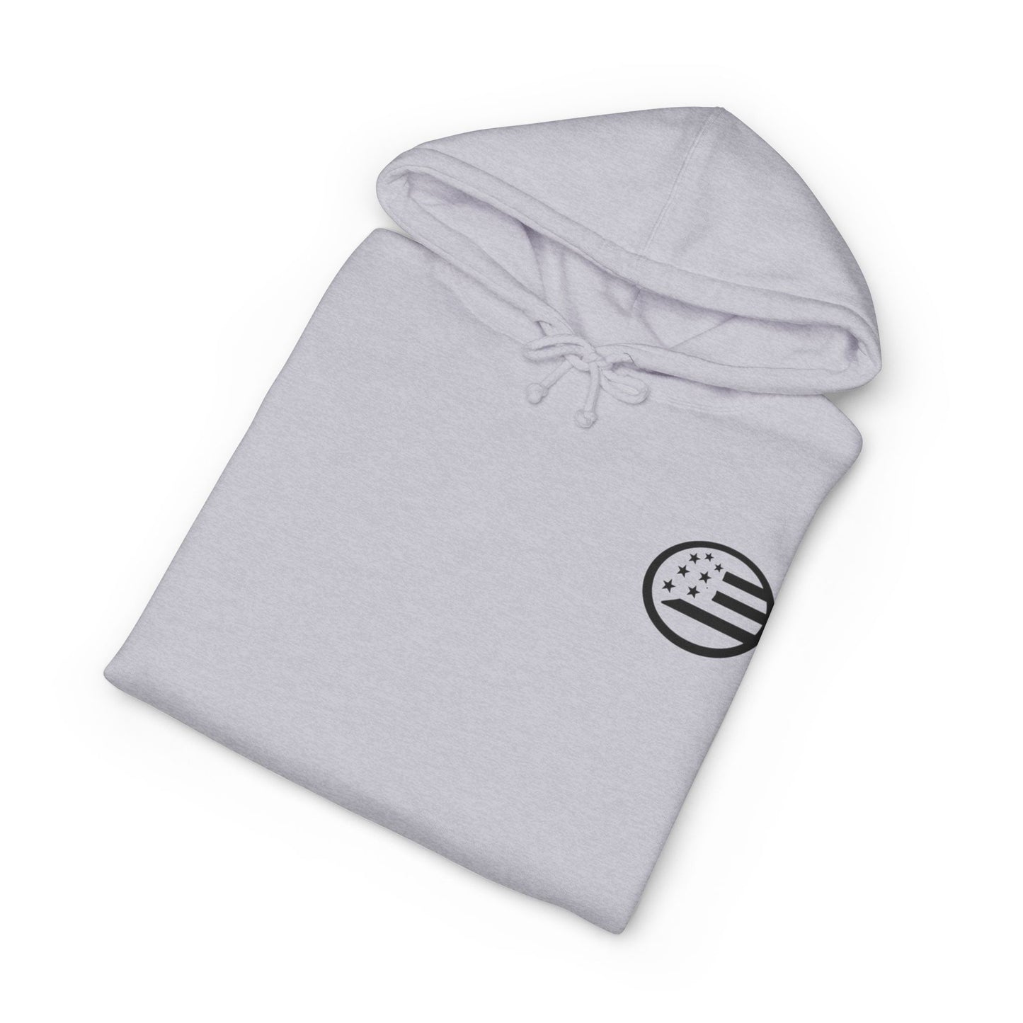 Common Apparel White Hoodie — Flag Patch Chest & Sleeve Logo Pullover