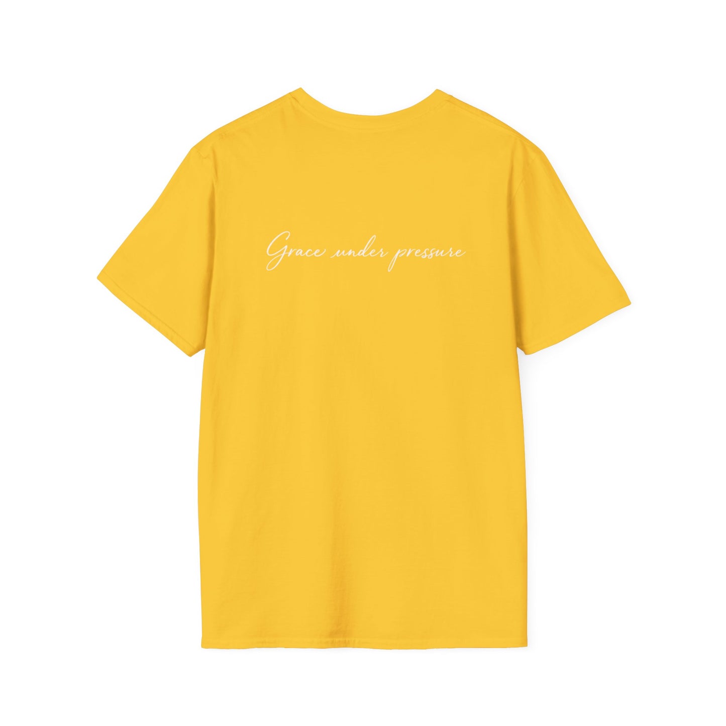 Grace Under Pressure T-Shirt — Minimal American Flag Chest Logo