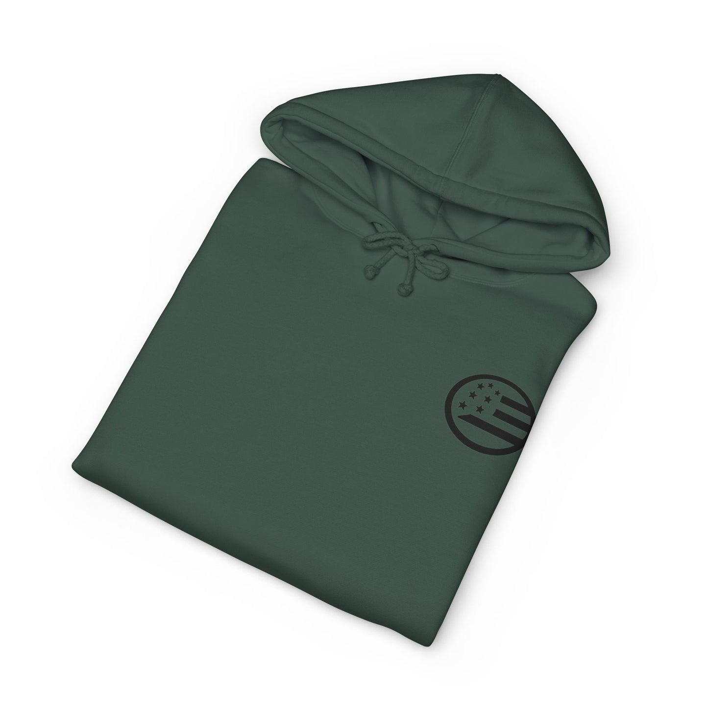 Common Apparel White Hoodie — Flag Patch Chest & Sleeve Logo Pullover
