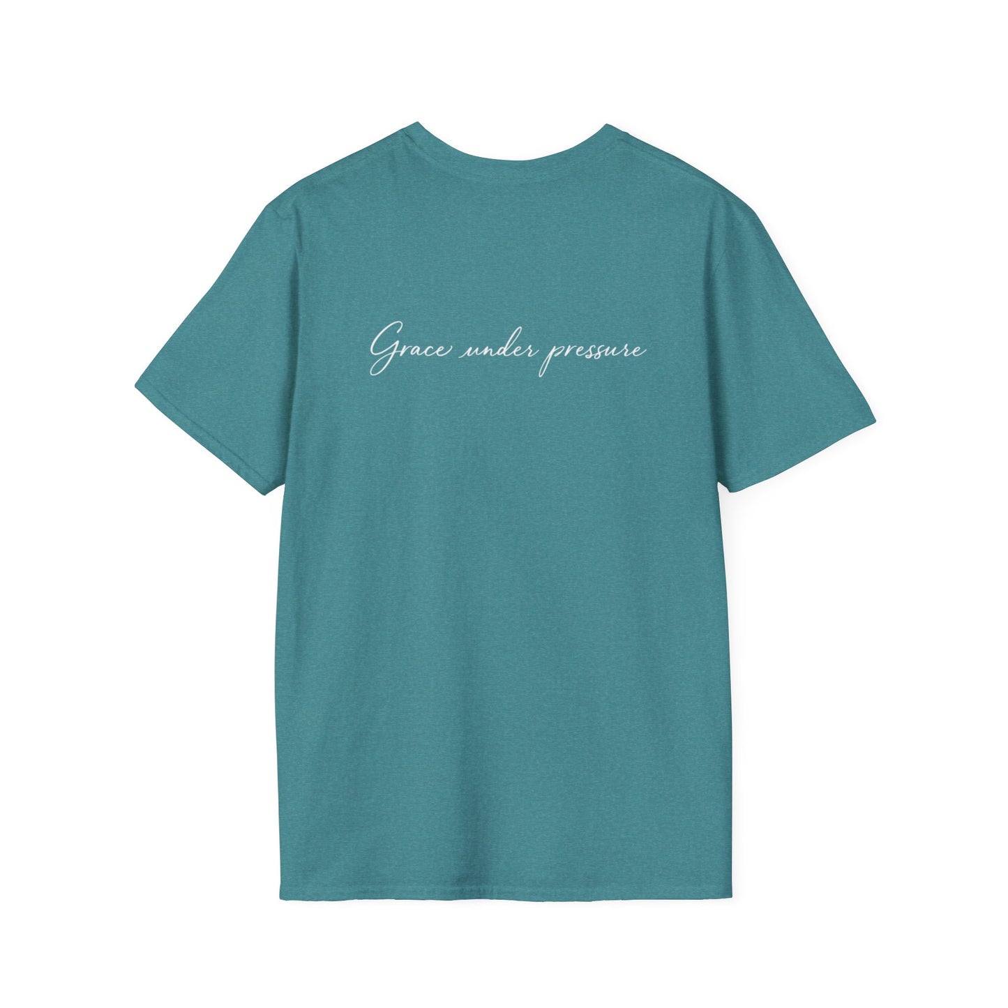Grace Under Pressure T-Shirt — Minimal American Flag Chest Logo