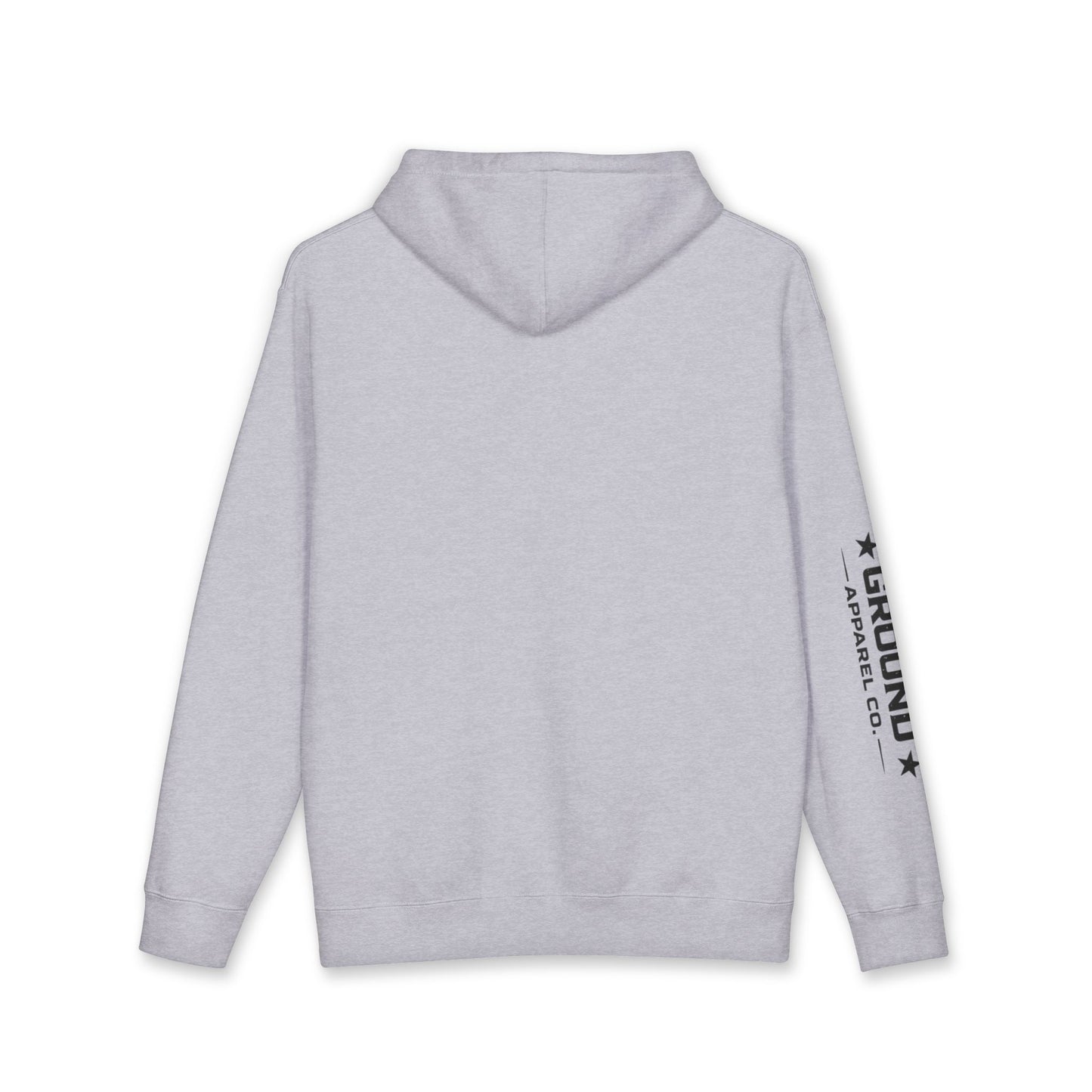 Common Apparel White Hoodie — Flag Patch Chest & Sleeve Logo Pullover
