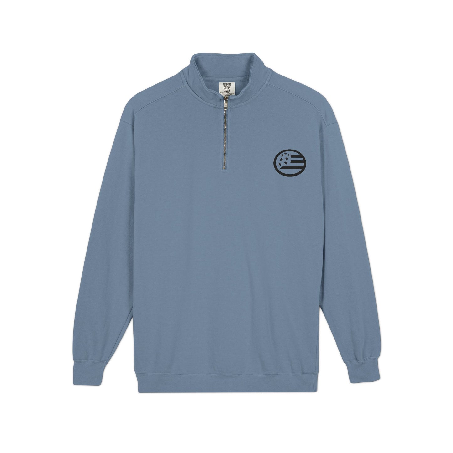 Quarter-Zip Sweatshirt — Minimal American Flag Chest Logo