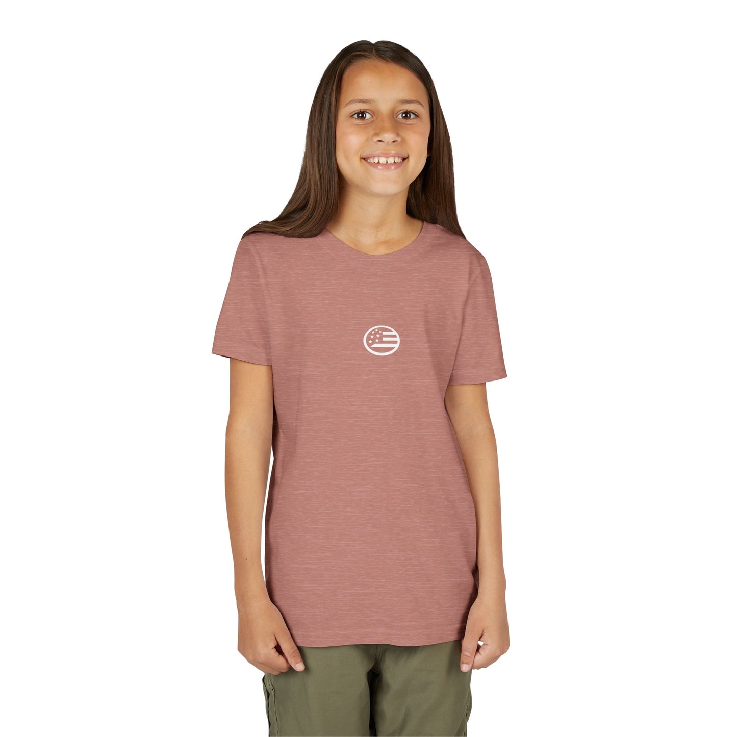 Youth Tee — "Rooted & Free" Script Back with Mini Crest Front