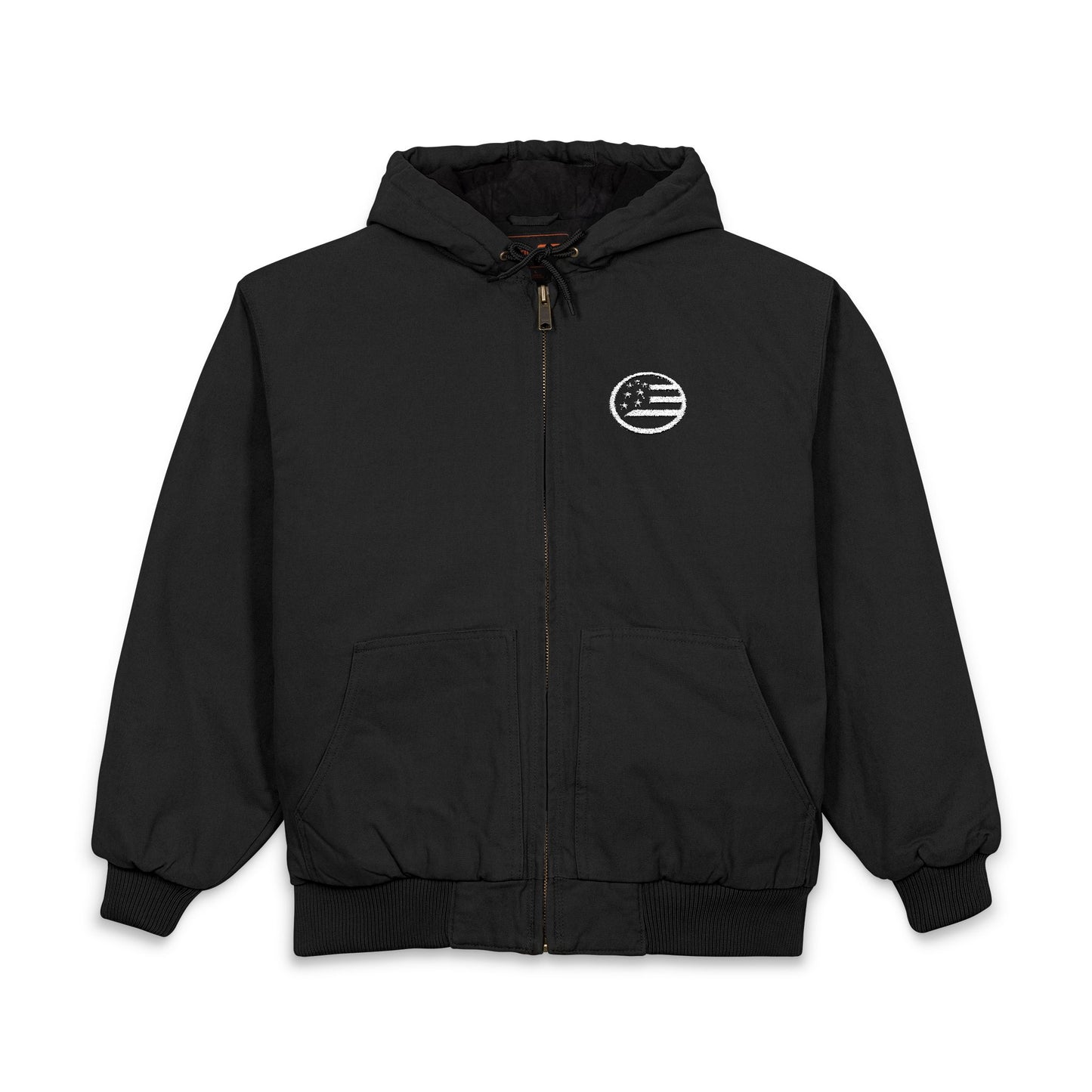 Embroidered Work Hooded Jacket — American Flag Patch