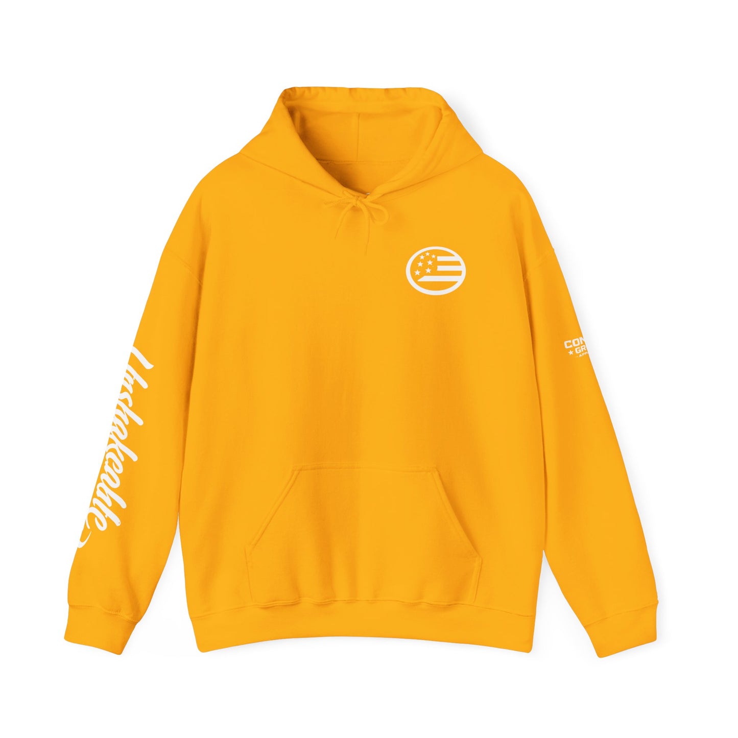 Hoodie — Black Americana Flag Logo Pullover with Script Sleeve