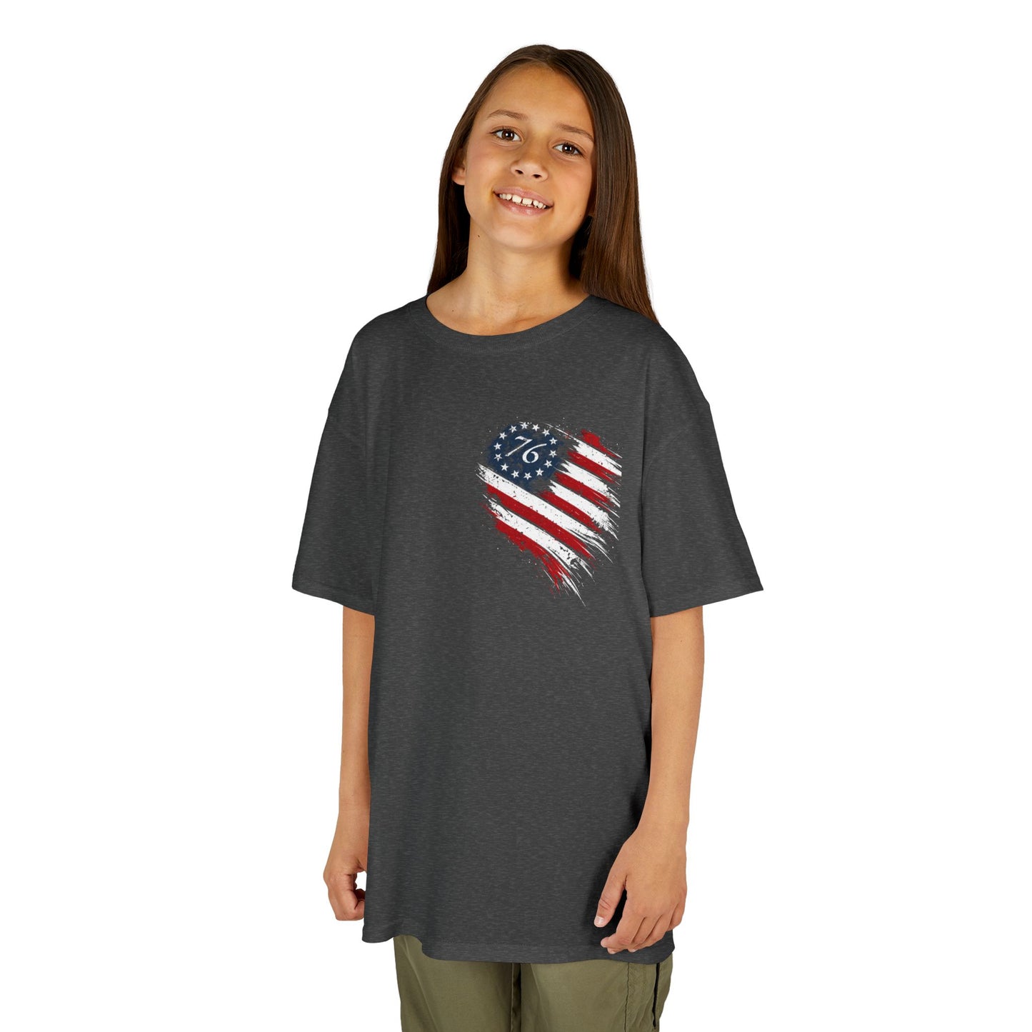 Kids T‑Shirt — Distressed American Flag Heart Graphic (4th of July, Patriotic)