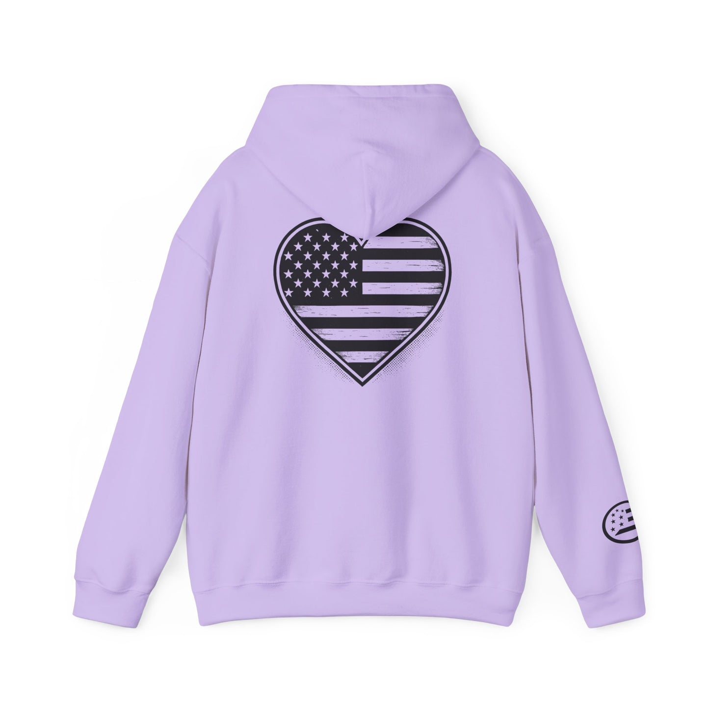 American Flag Heart Hoodie — Black & White Patriotic Pullover