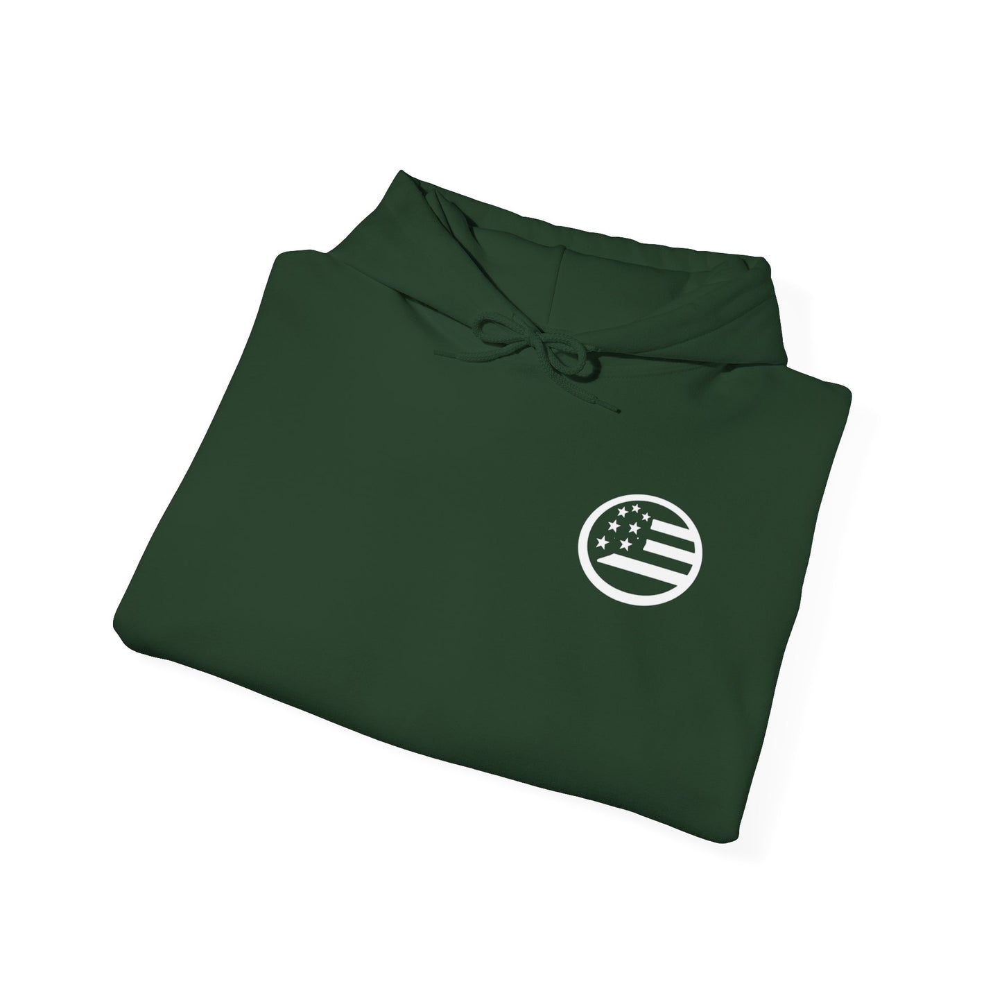 Hoodie — Black Americana Flag Logo Pullover with Script Sleeve