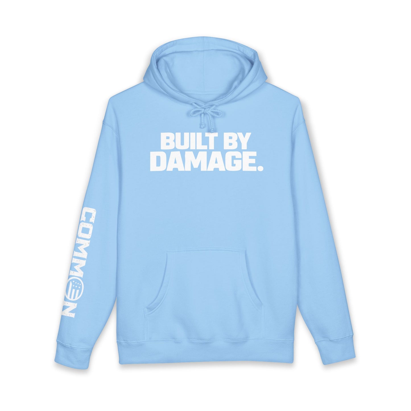 Built By Damage Hoodie — 'Built By Damage' Graphic Pullover with Sleeve Logos
