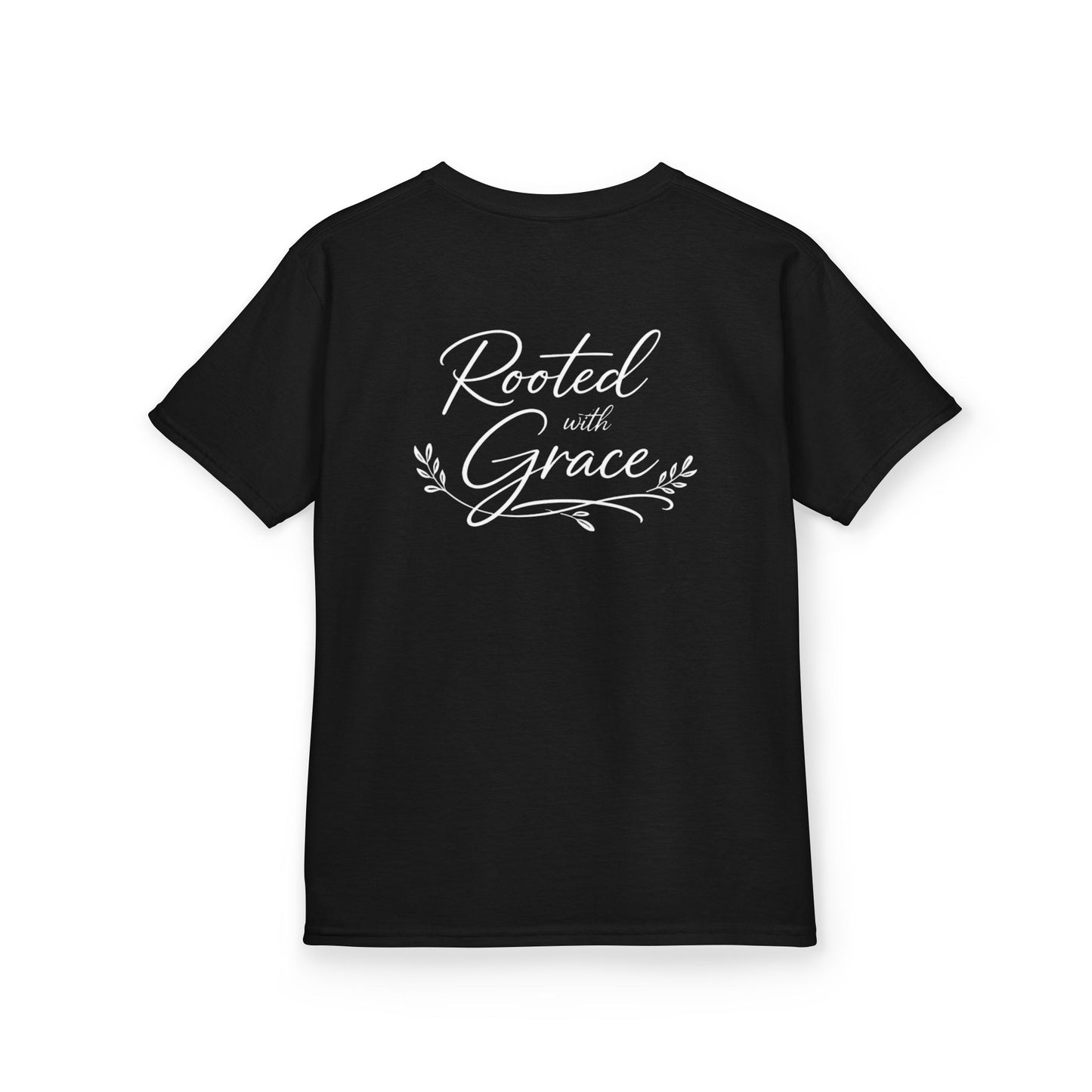 Kids T‑Shirt — "Rooted with Grace" Faith Tee (Black)