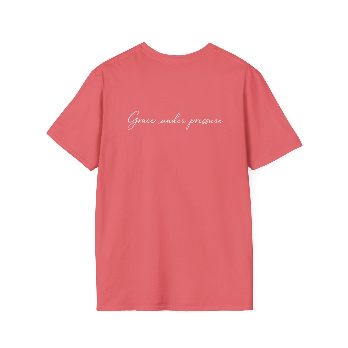 Grace Under Pressure T-Shirt — Minimal American Flag Chest Logo