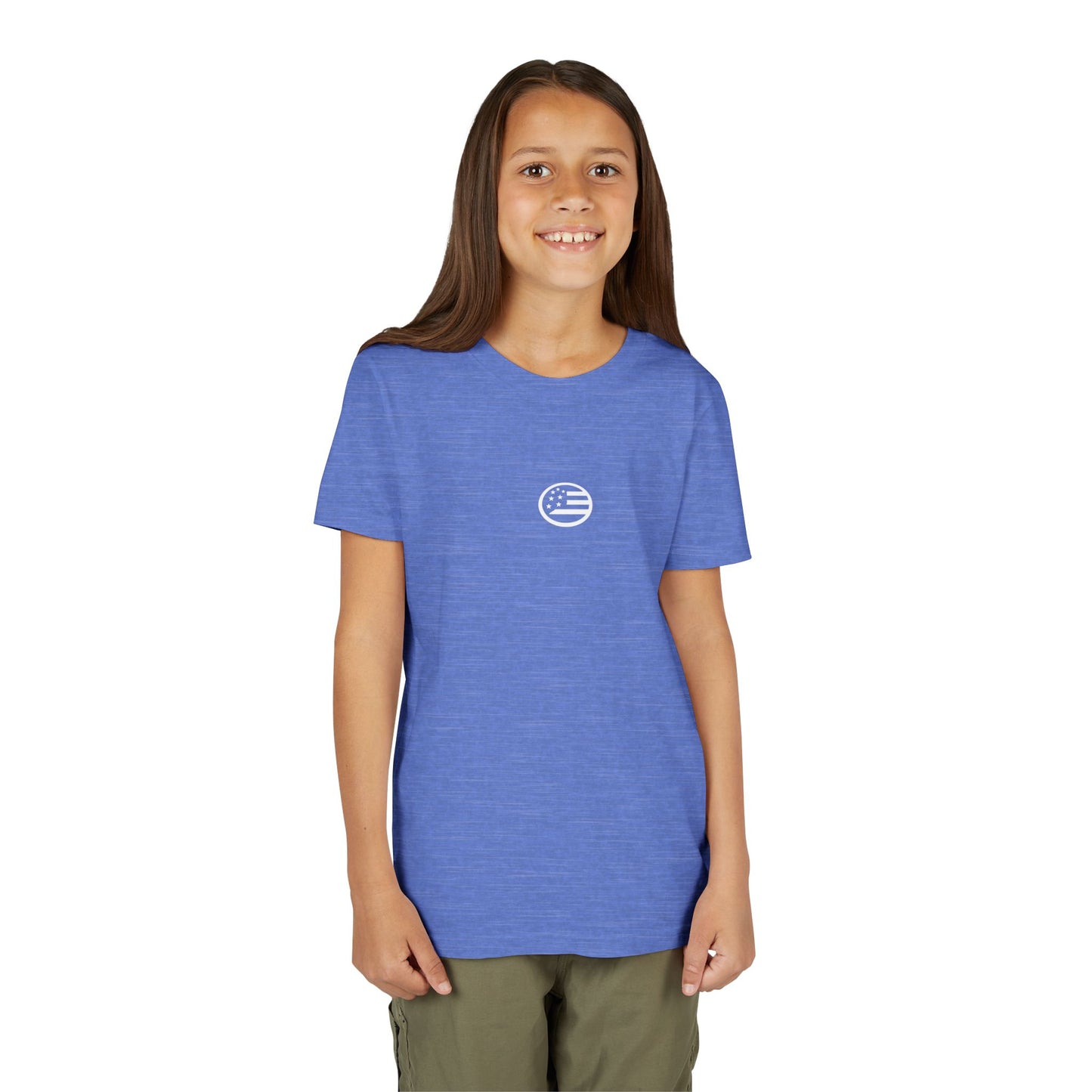 Youth Tee — "Rooted & Free" Script Back with Mini Crest Front