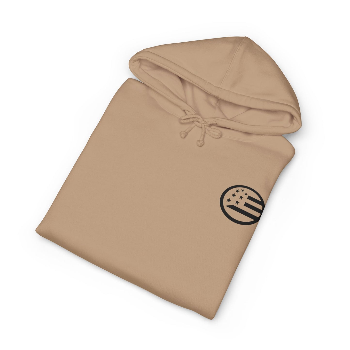 Common Apparel White Hoodie — Flag Patch Chest & Sleeve Logo Pullover