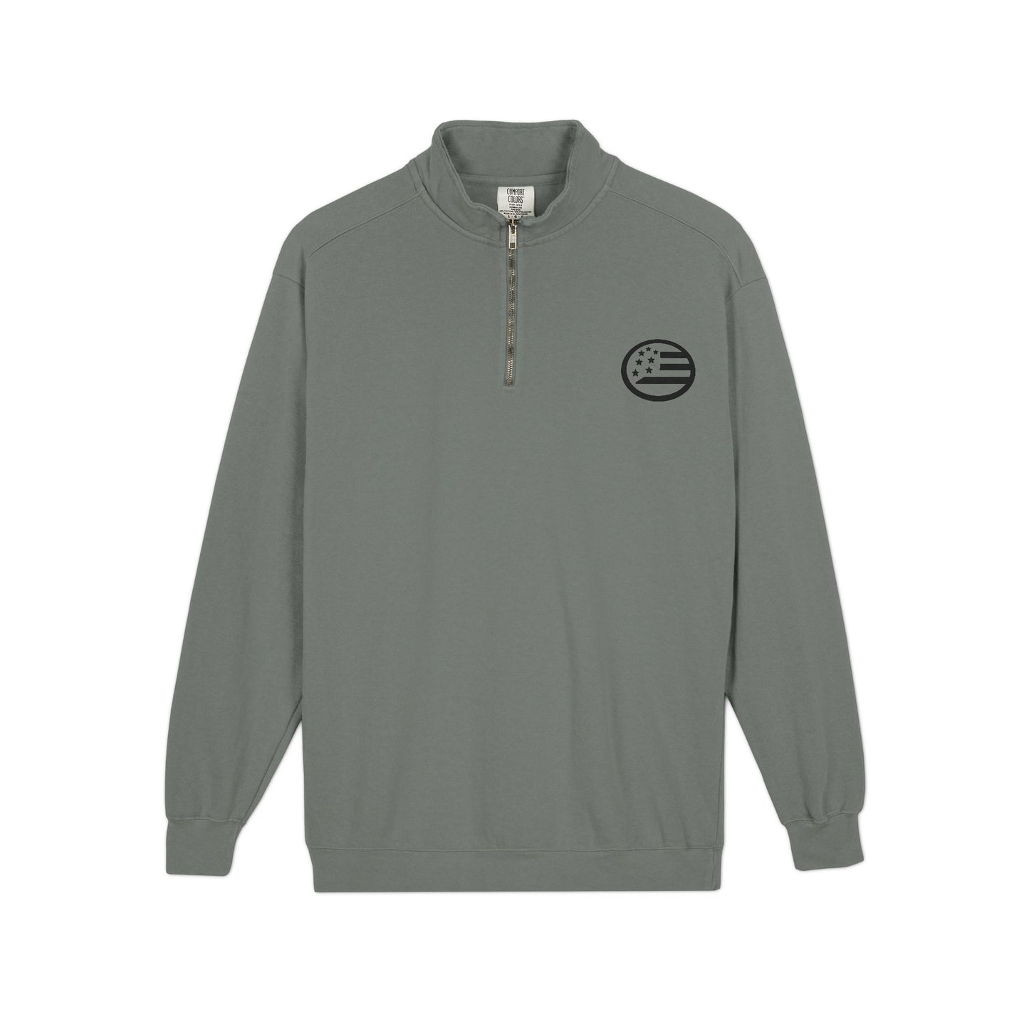 Quarter-Zip Sweatshirt — Minimal American Flag Chest Logo