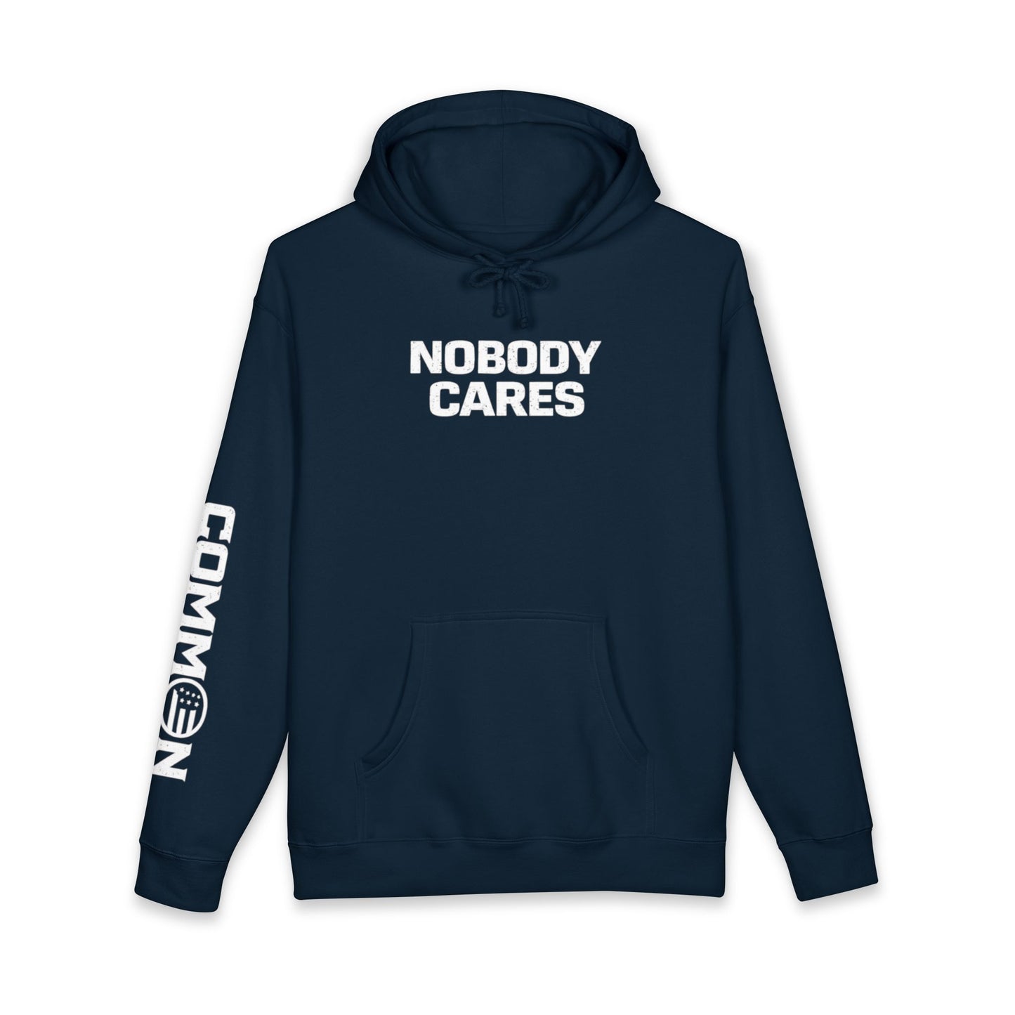 Nobody Cares Hoodie — Minimalist Streetwear Pullover with Sleeve 'Common Ground' Graphic