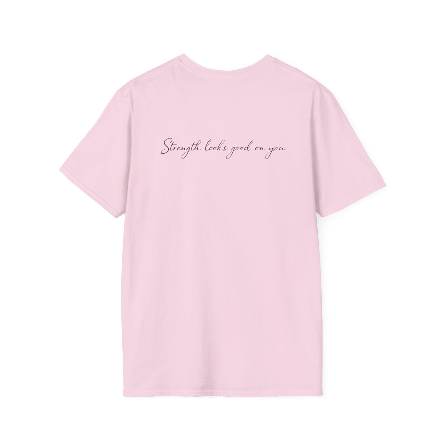 T-Shirt — "Common Ground" Minimal Script Tee (Back: "Strength looks good on you")