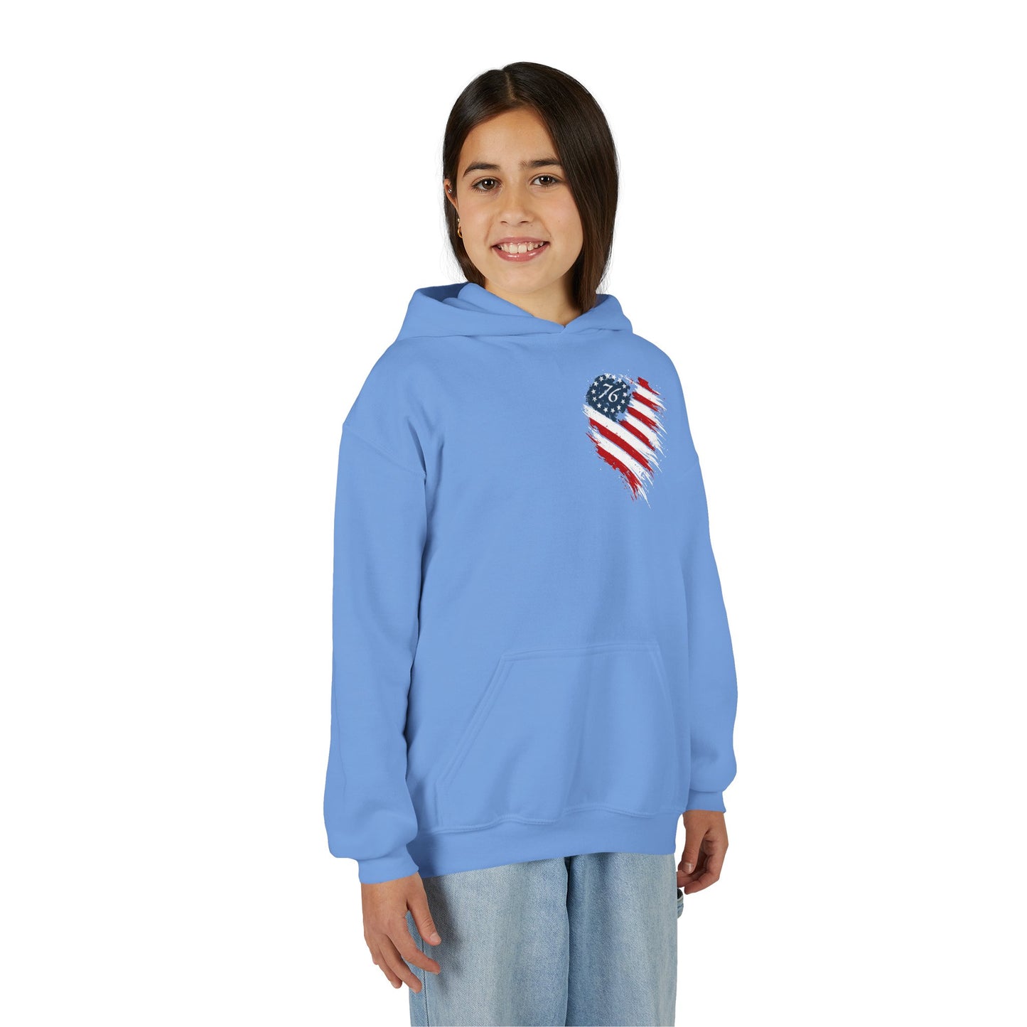 Youth Hoodie - Distressed American Flag Heart Patriotic Sweatshirt
