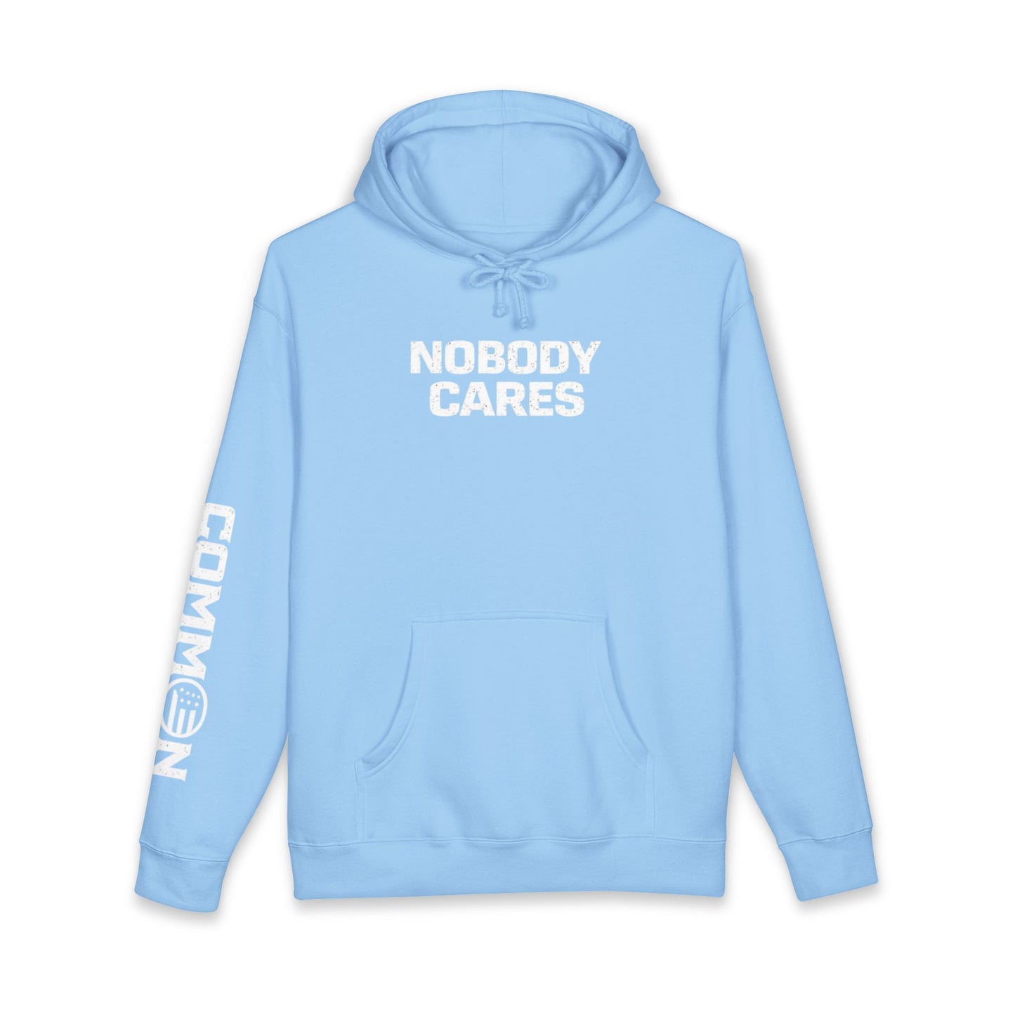 Nobody Cares Hoodie — Minimalist Streetwear Pullover with Sleeve 'Common Ground' Graphic