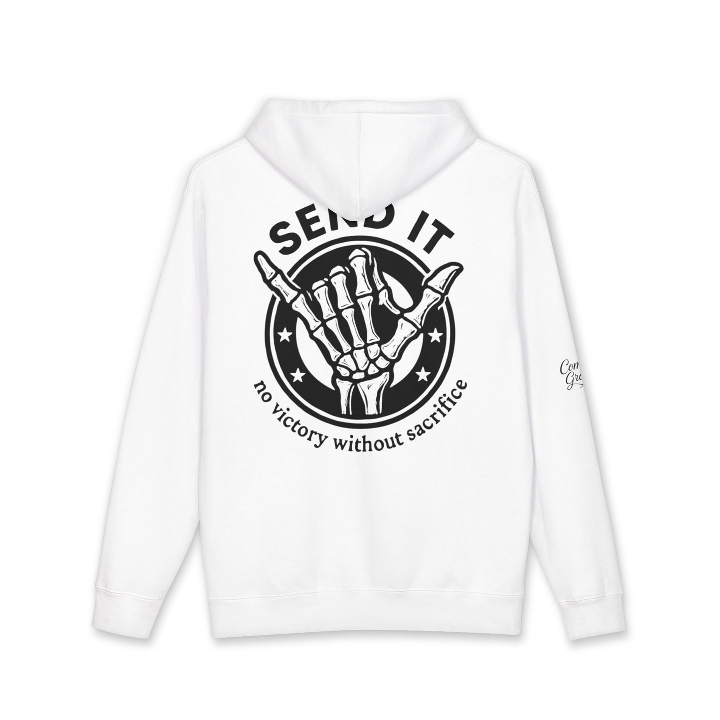 Send It Hoodie — 'No Victory Without Sacrifice' Skeleton Shaka Pullover