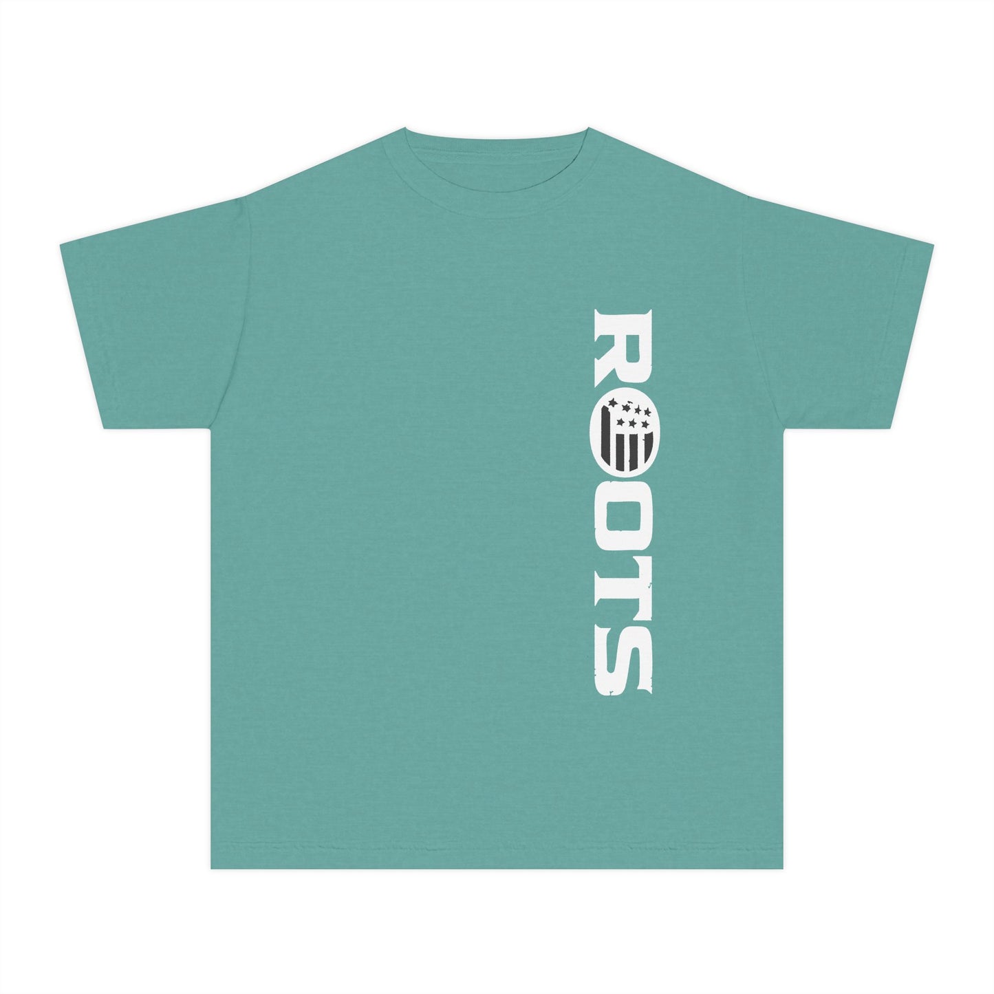 Roots Youth Tee — "Born Free. Raised Right." Vertical Logo Kids Shirt