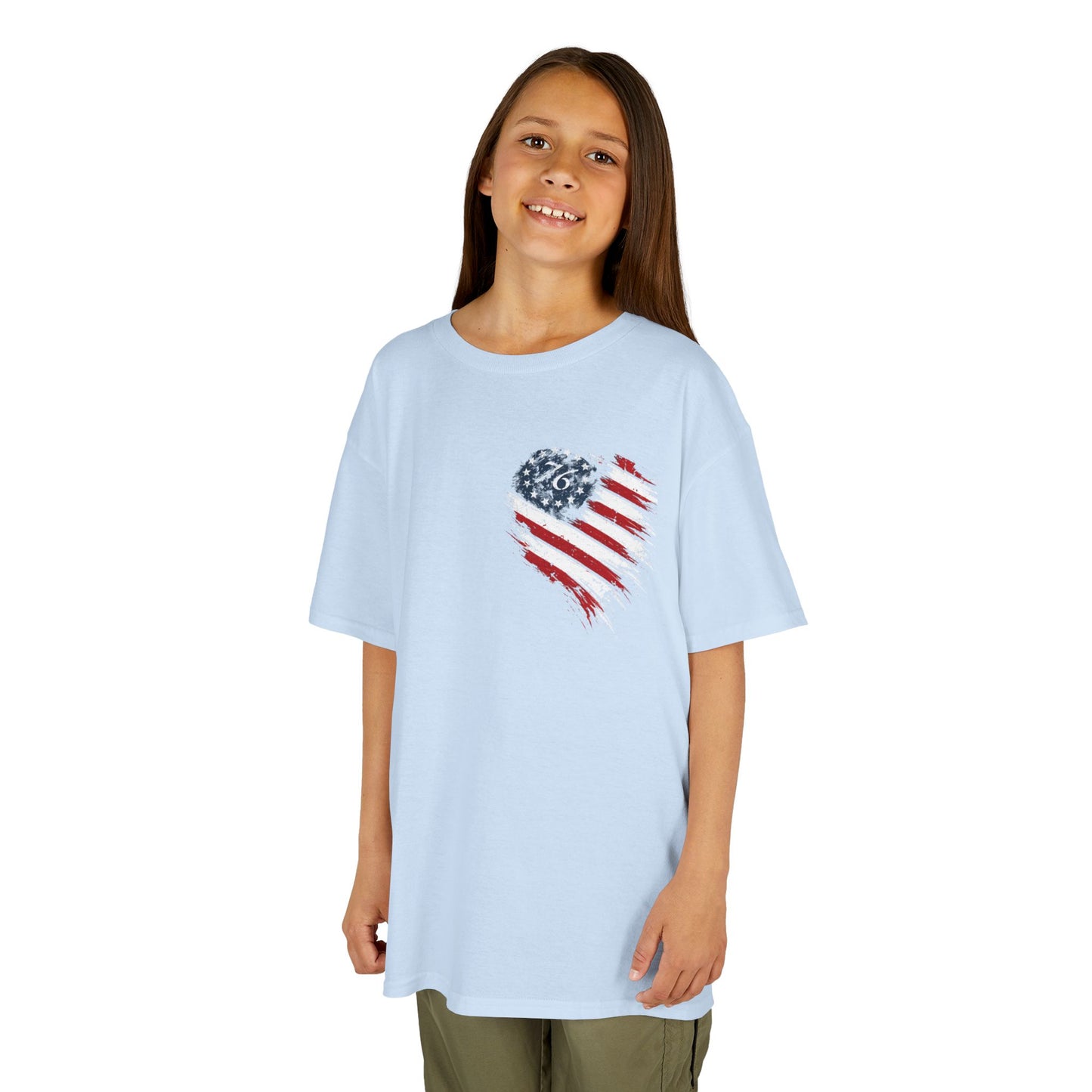 Kids T‑Shirt — Distressed American Flag Heart Graphic (4th of July, Patriotic)