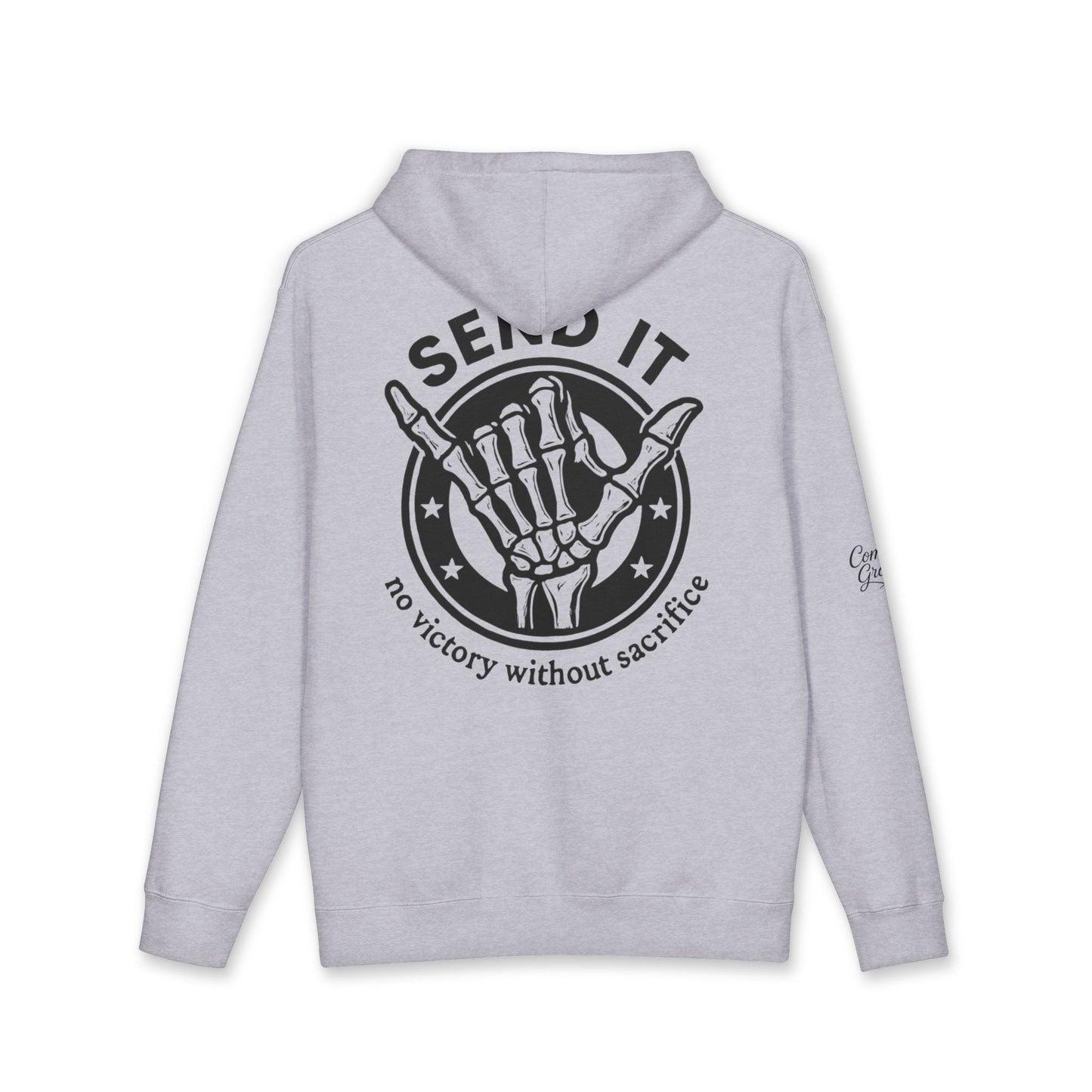 Send It Hoodie — 'No Victory Without Sacrifice' Skeleton Shaka Pullover